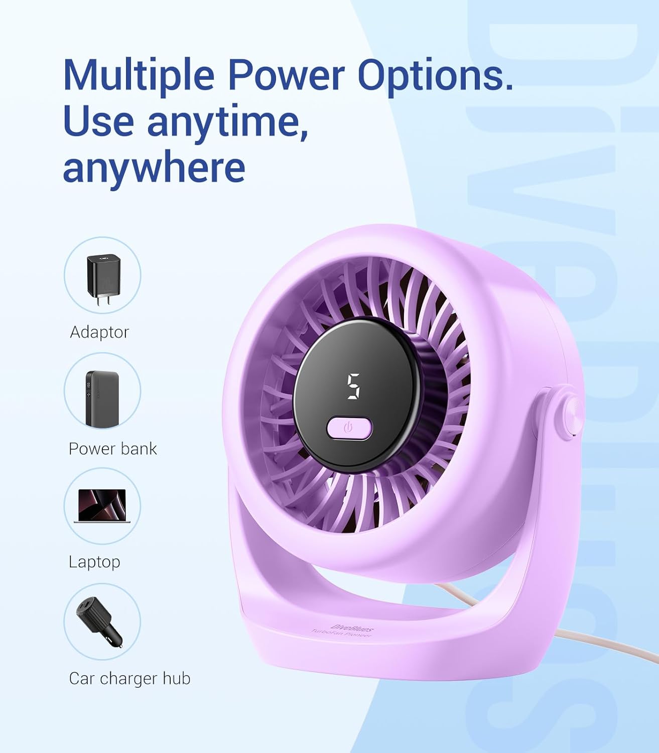 Detalle de Diveblues TurboBreeze 5” Portable USB Desk Fan
