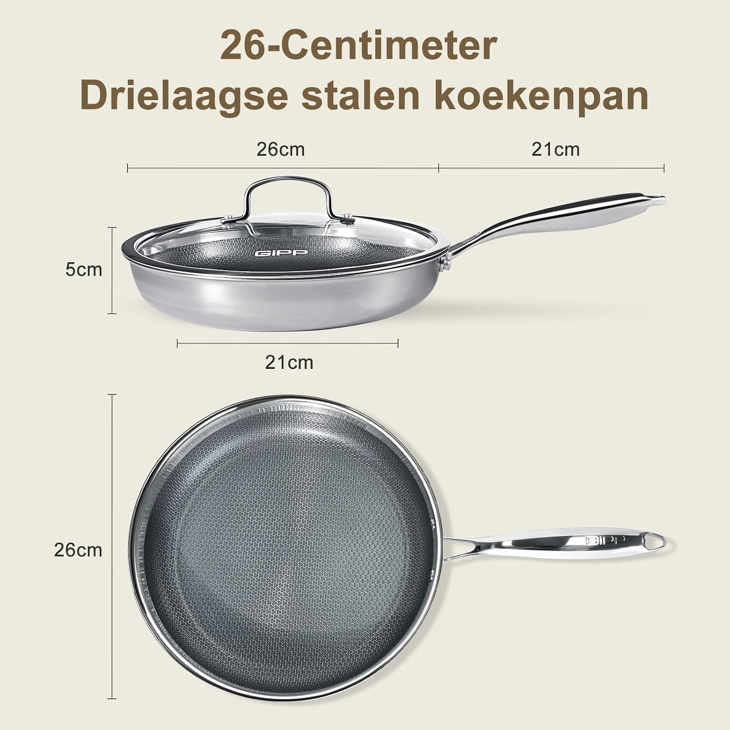 Thumbnail 1 de GiPP LSH-JPK koekenpan 26 cm van roestvrij staal met keramische antiaanbaklaag