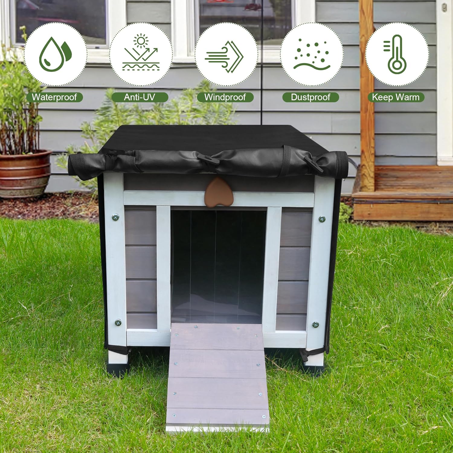 Thumbnail 5 de Outdoor Cat House with Cover: Weatherproof Grey Shelter for Outdoor Cats