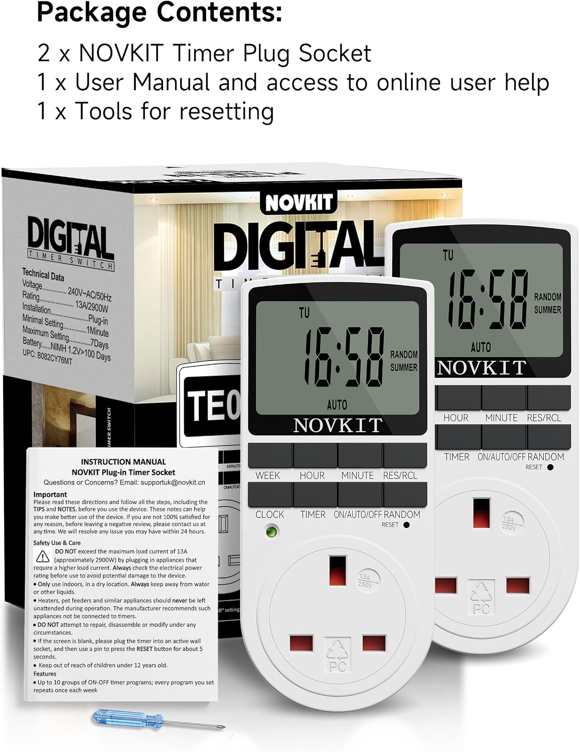 Thumbnail 6 de NOVKIT Digital Security Timer Plug 2-pack, 13A ⏲