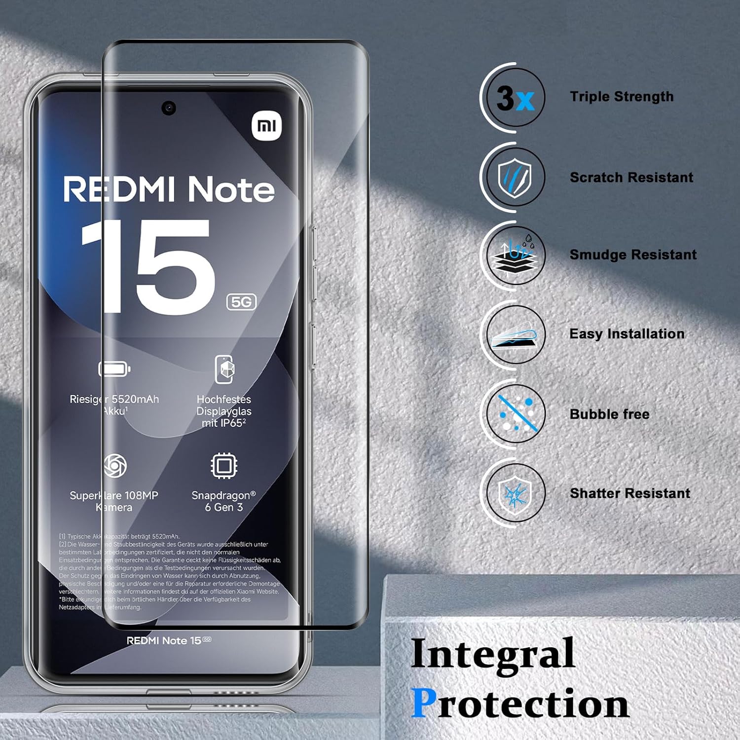 Thumbnail 6 de LiiLaa Schutzset für Xiaomi Redmi Note 15 4G/5G & Poco M8 5G: 9H Panzer-Schutzglas + transparente TPU-Hülle