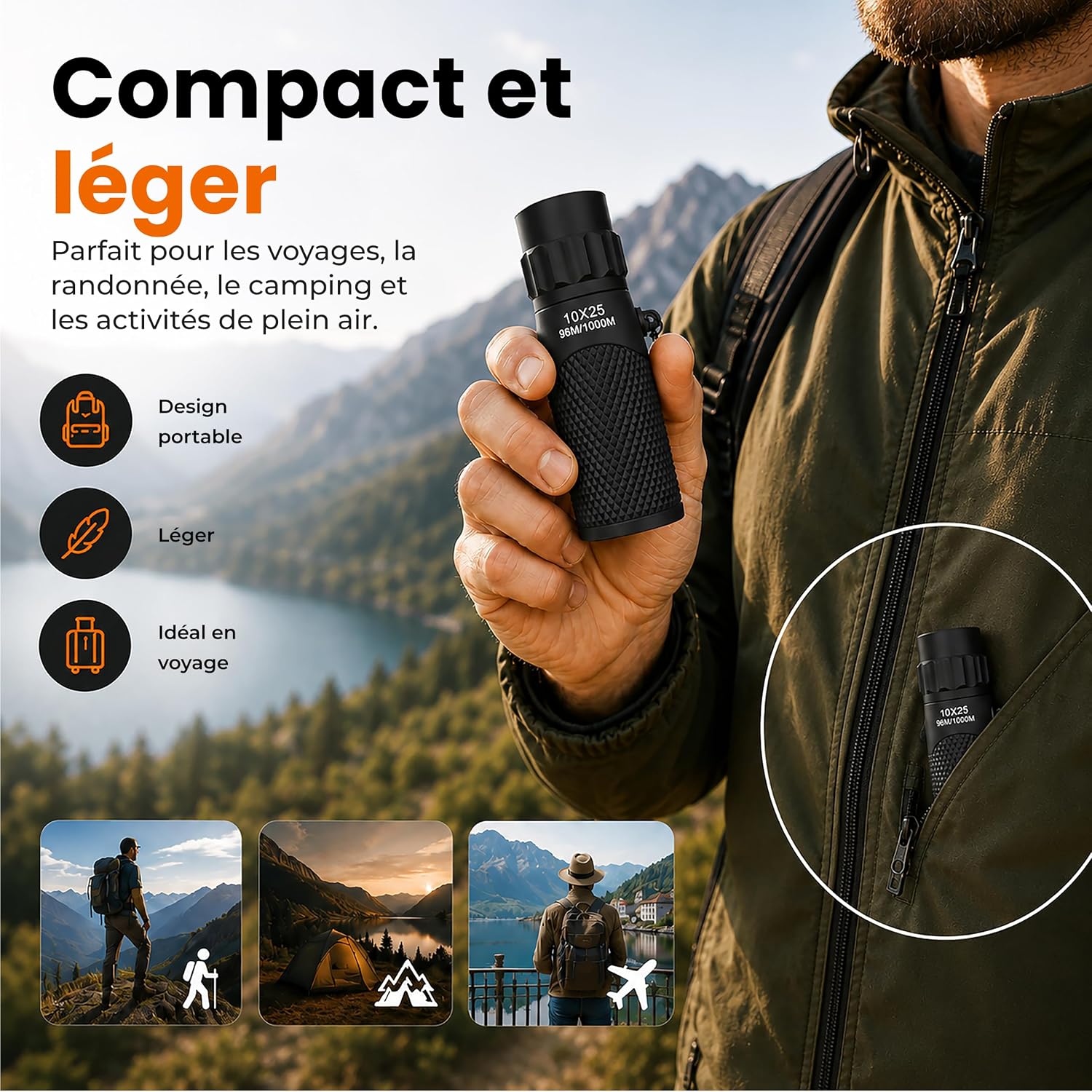 Thumbnail 6 de Monoculaire Technaxx TX-176 10x25 compact pour la randonnée, l’observation et les voyages