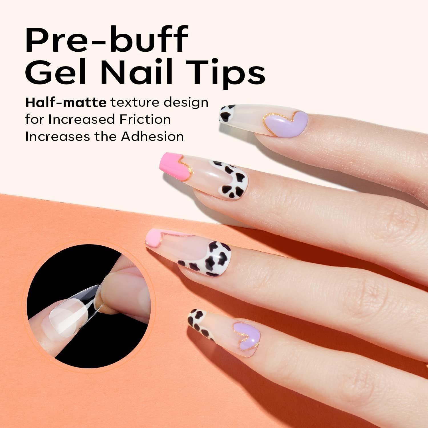 Detalle de Modelones Nageltips 510 Stück – Full Cover Nagel Tips Set, Short Coffin Form, PMMA Harz