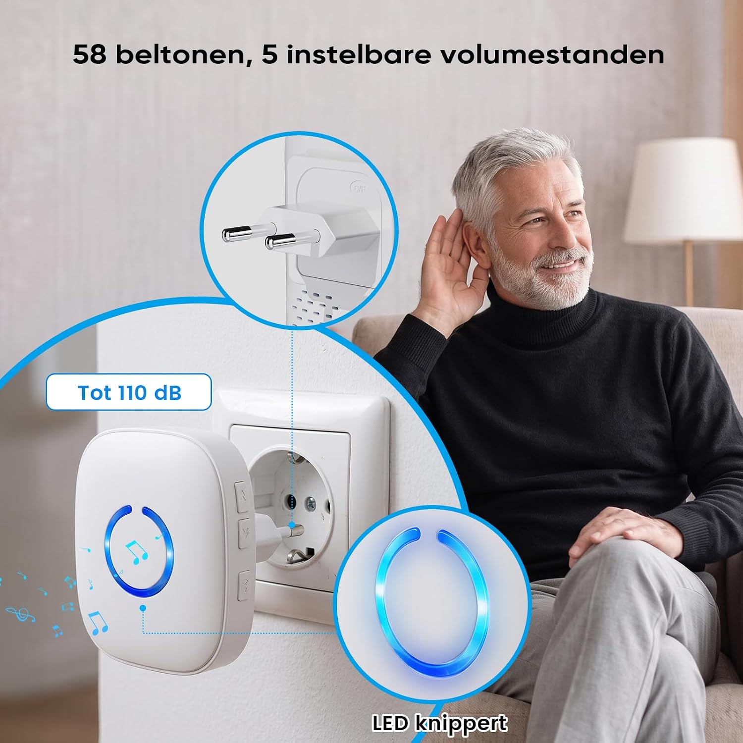 Detalle de COTINSE SSOC draadloze noodoproepknop met 150 m bereik en 58 beltonen