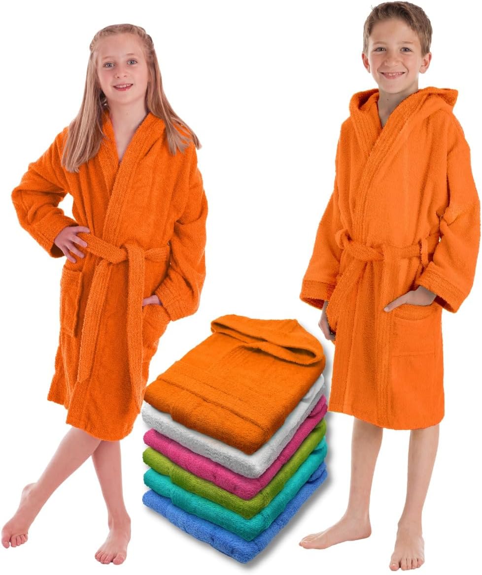 Accappatoio LEBENGOOD in cotone 100% con cappuccio e 2 tasche, unisex per bambini e ragazzi