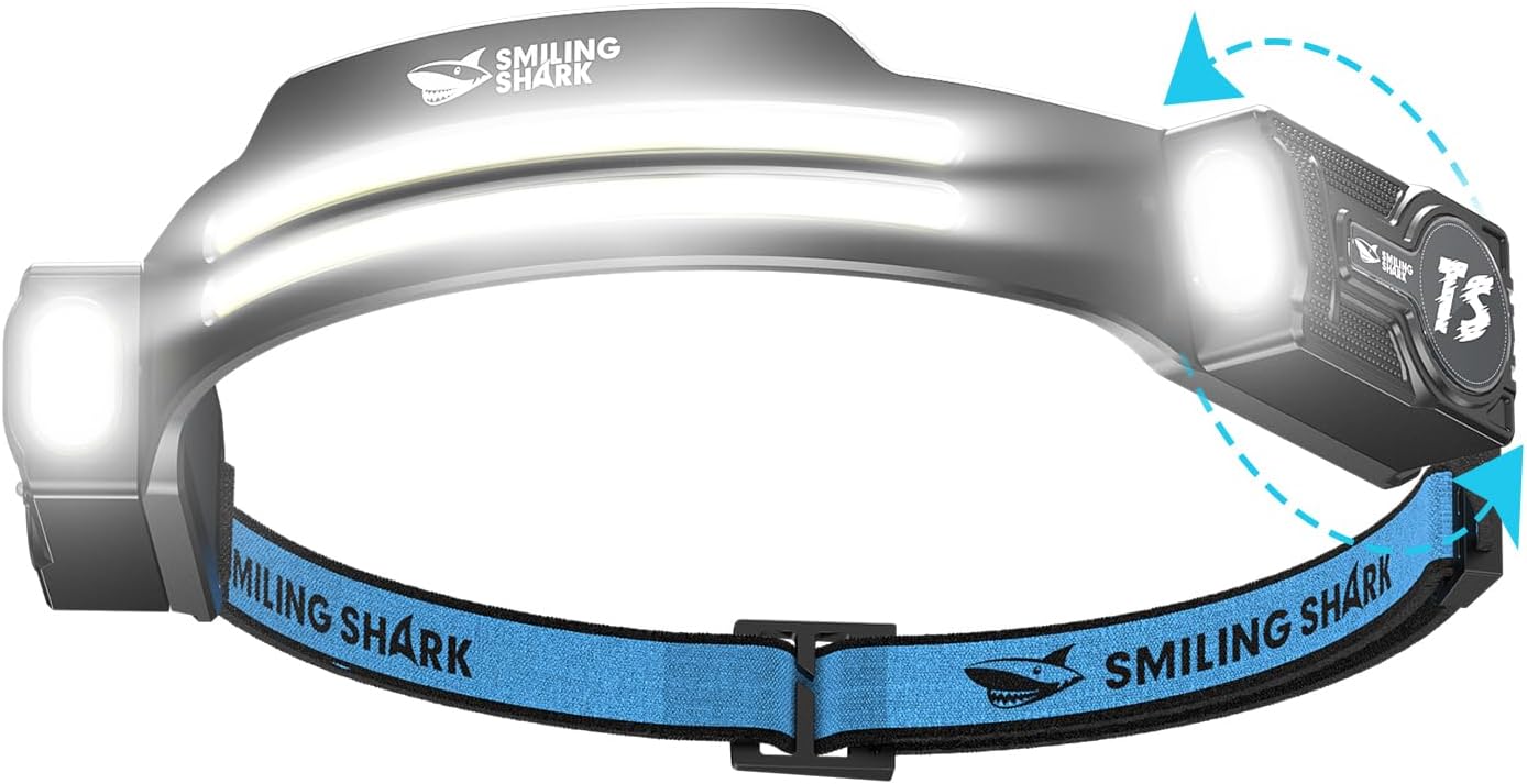 Detalle de Smiling Shark Lampada Frontale: Torcia LED ricaricabile con doppia luce, sensore movimento e 5 modalità per outdoor