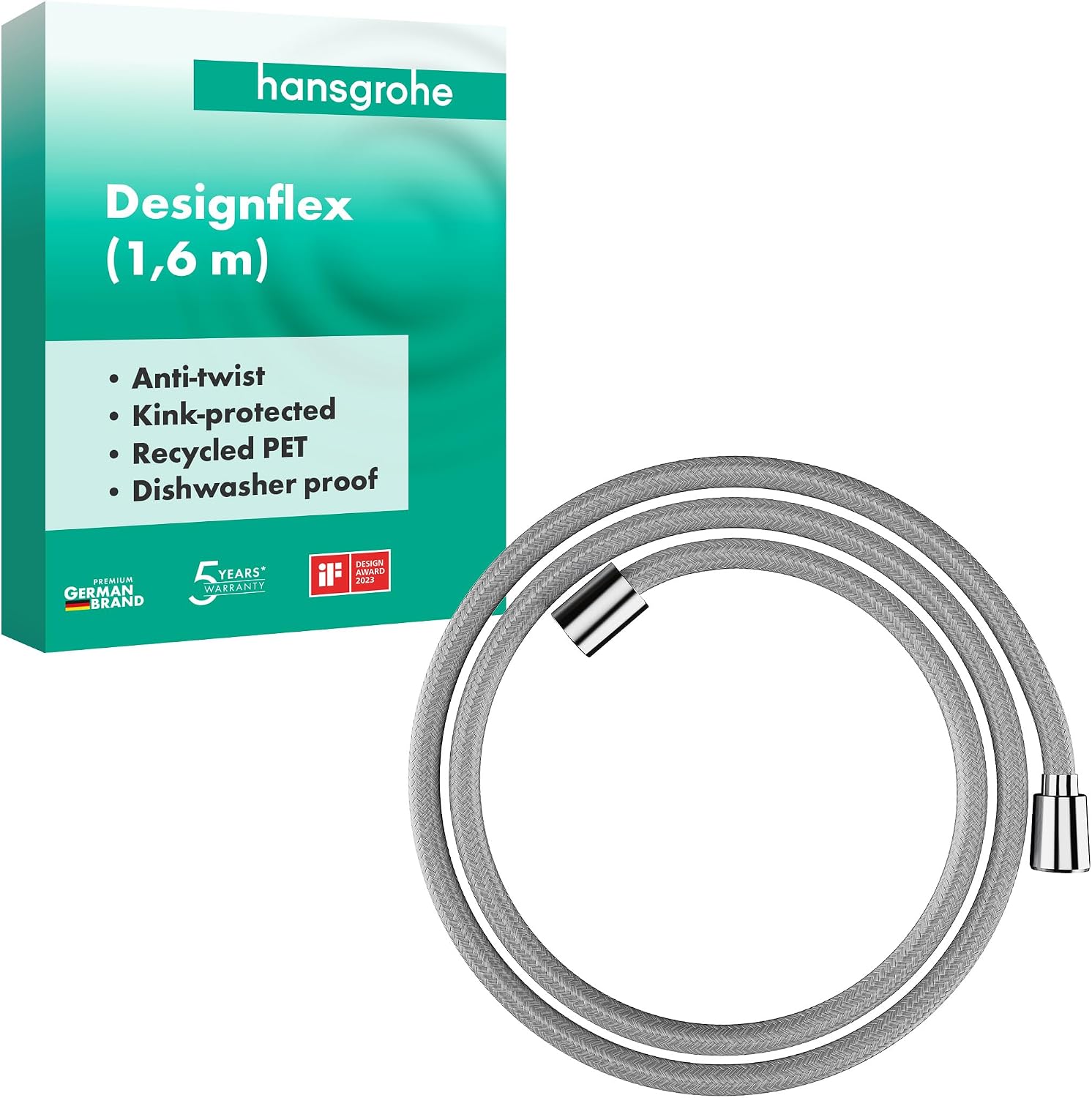 Detalle de hansgrohe Designflex 28260000 Textile Shower Hose, 160 cm, Chrome