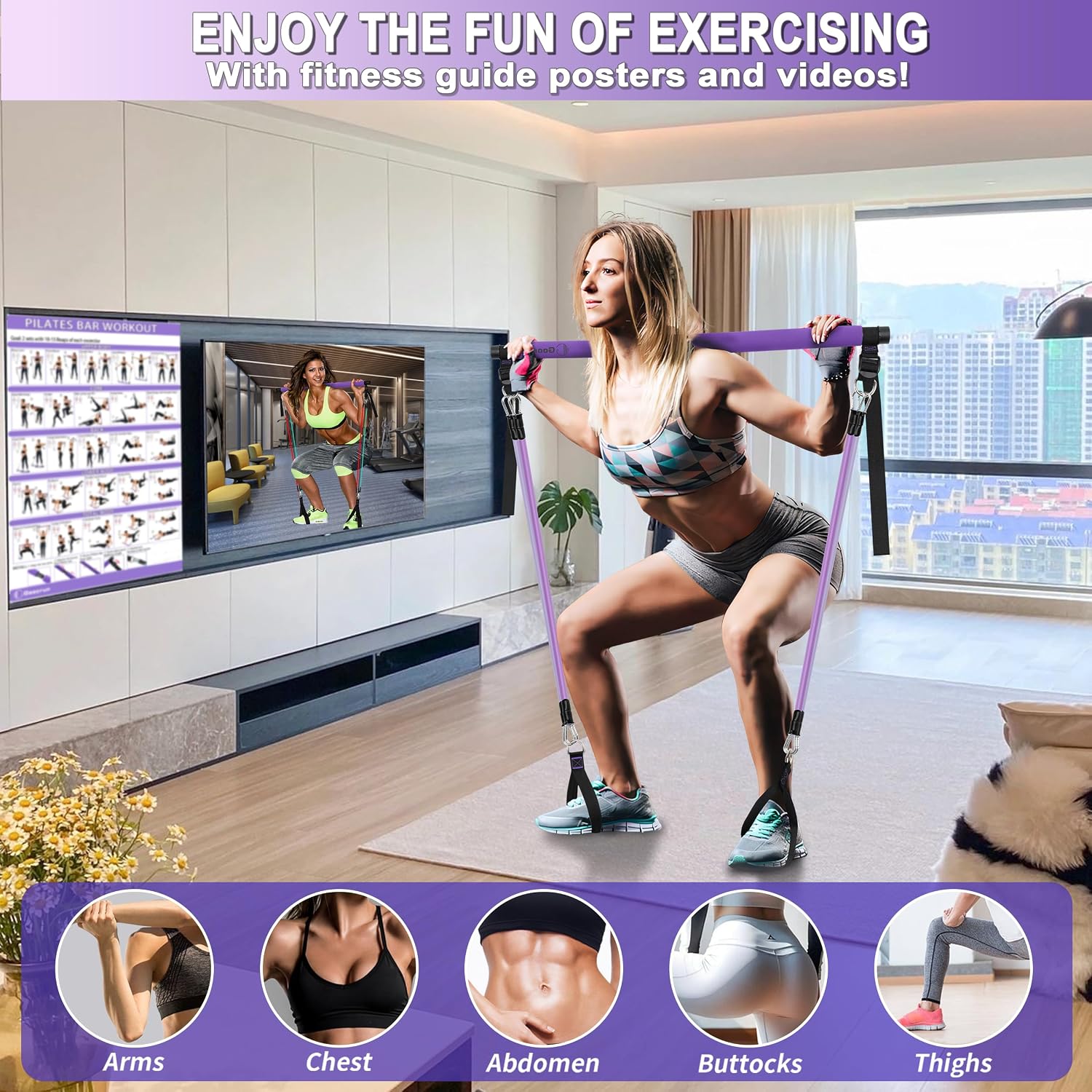 Thumbnail 1 de Goocrun PLTB-Gradient Purple-01 Pilates-stang met verstelbare weerstandsbanden