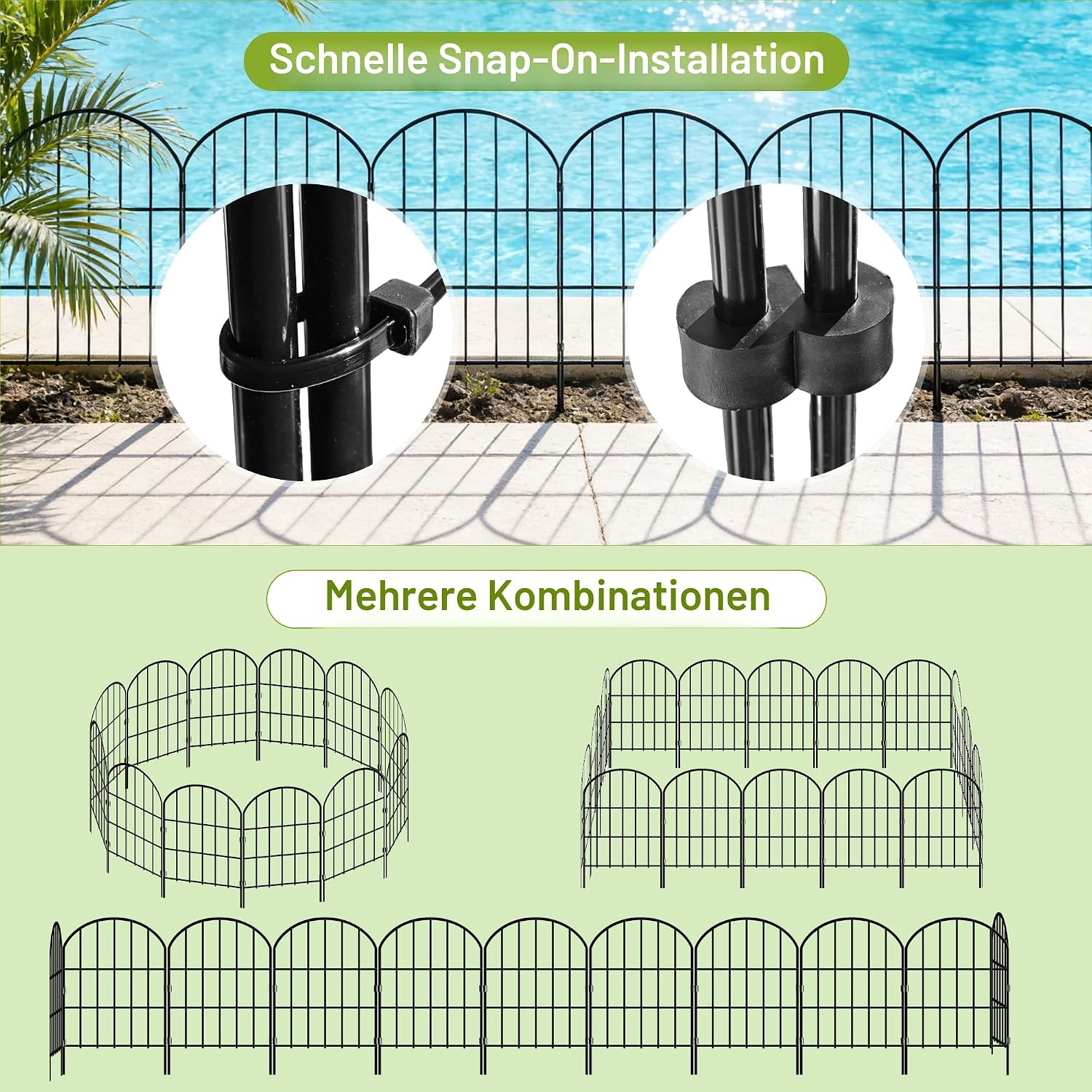 Detalle 2 de Thealyn Dekorativer Gartenzaun aus Metall – 3,3 m Gesamtlänge, 10 Paneele