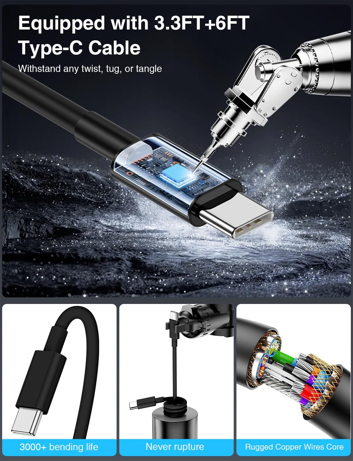 Detalle de QZVOO ZYH-C28 75W 3-Port USB-C Car Charger with Four Cables