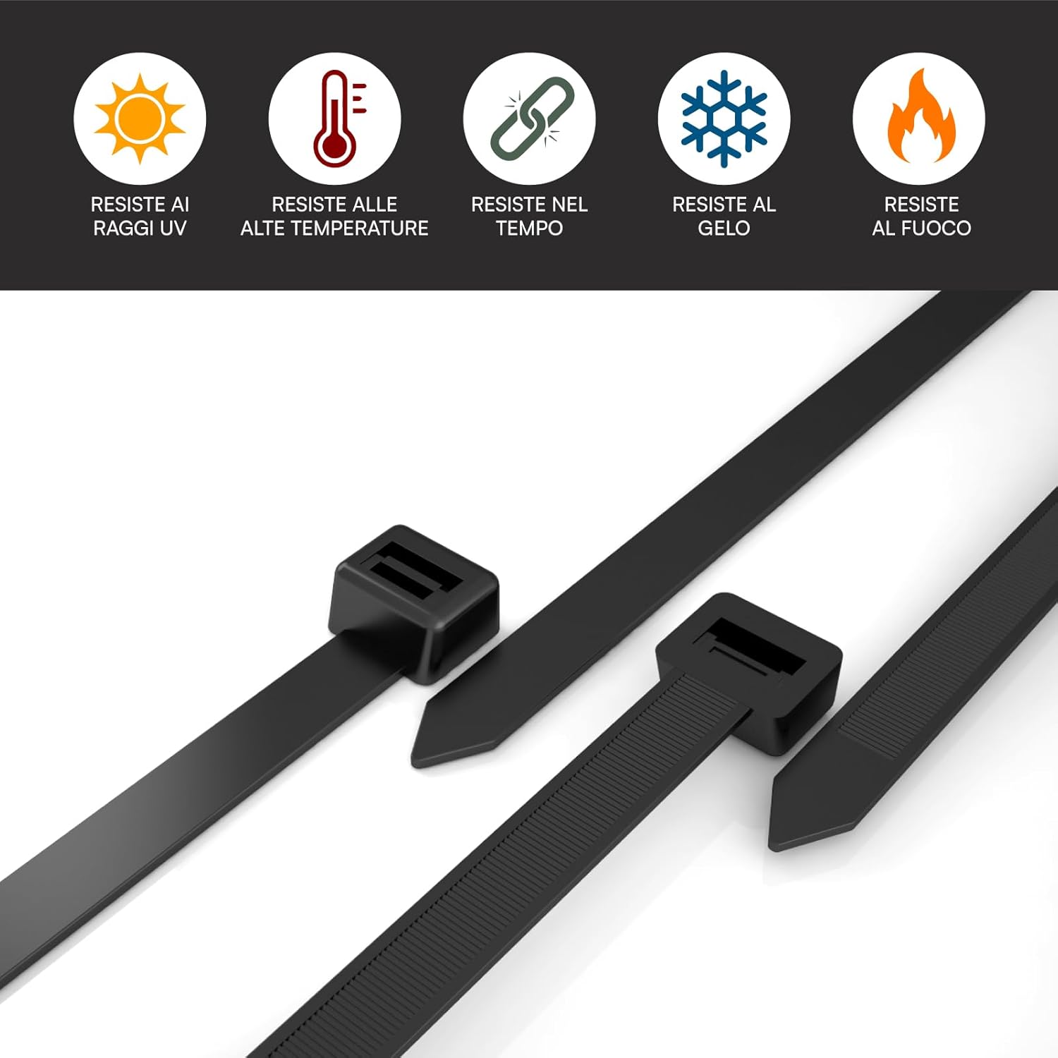Detalle de Lot de 400 colliers de serrage en nylon 6,6 150 x 4,5 mm – noir, résistance élevée et autostop anti-dents