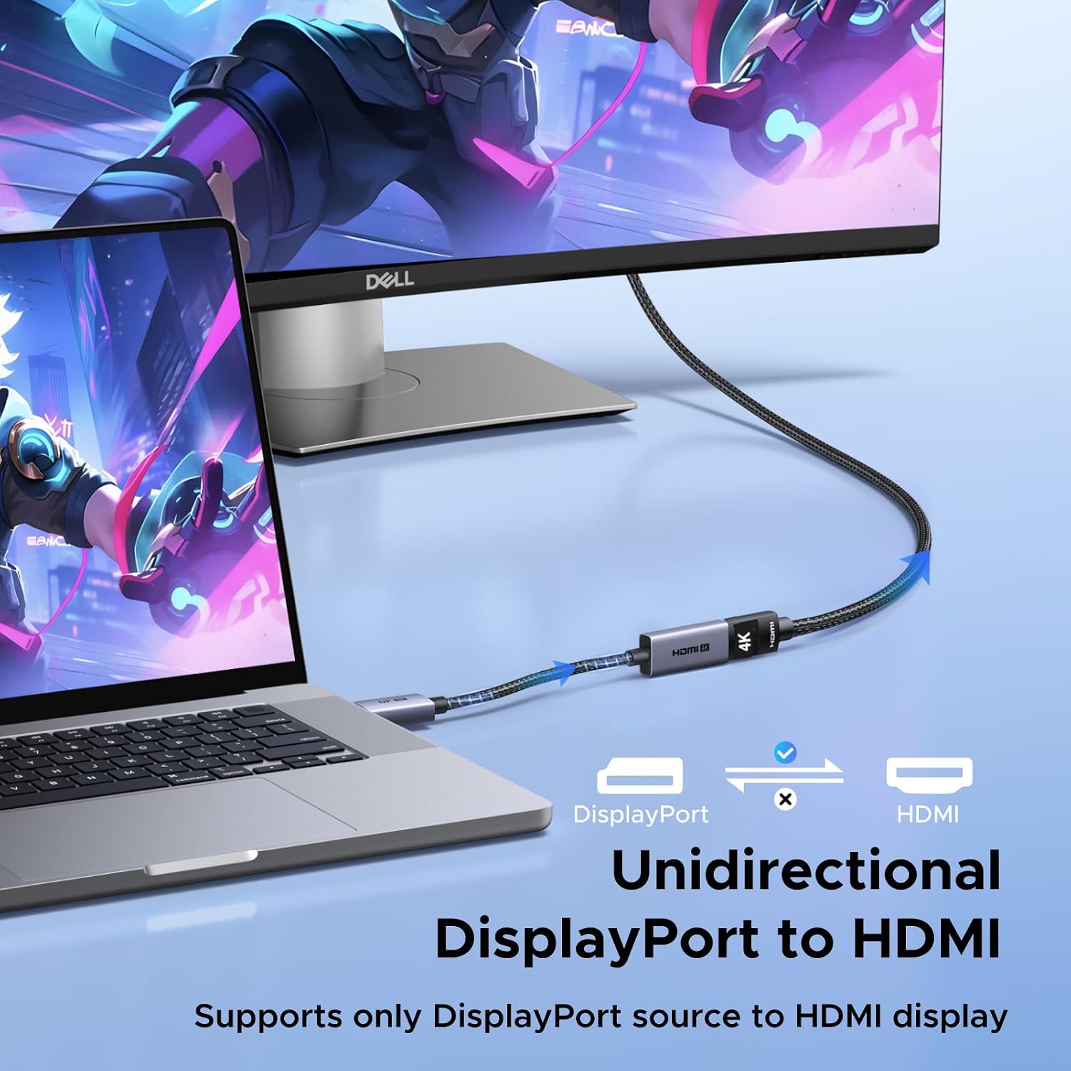 Detalle de UGREEN DisplayPort to HDMI Adapter, 4K@60Hz, DP 1.2, Braided Cable