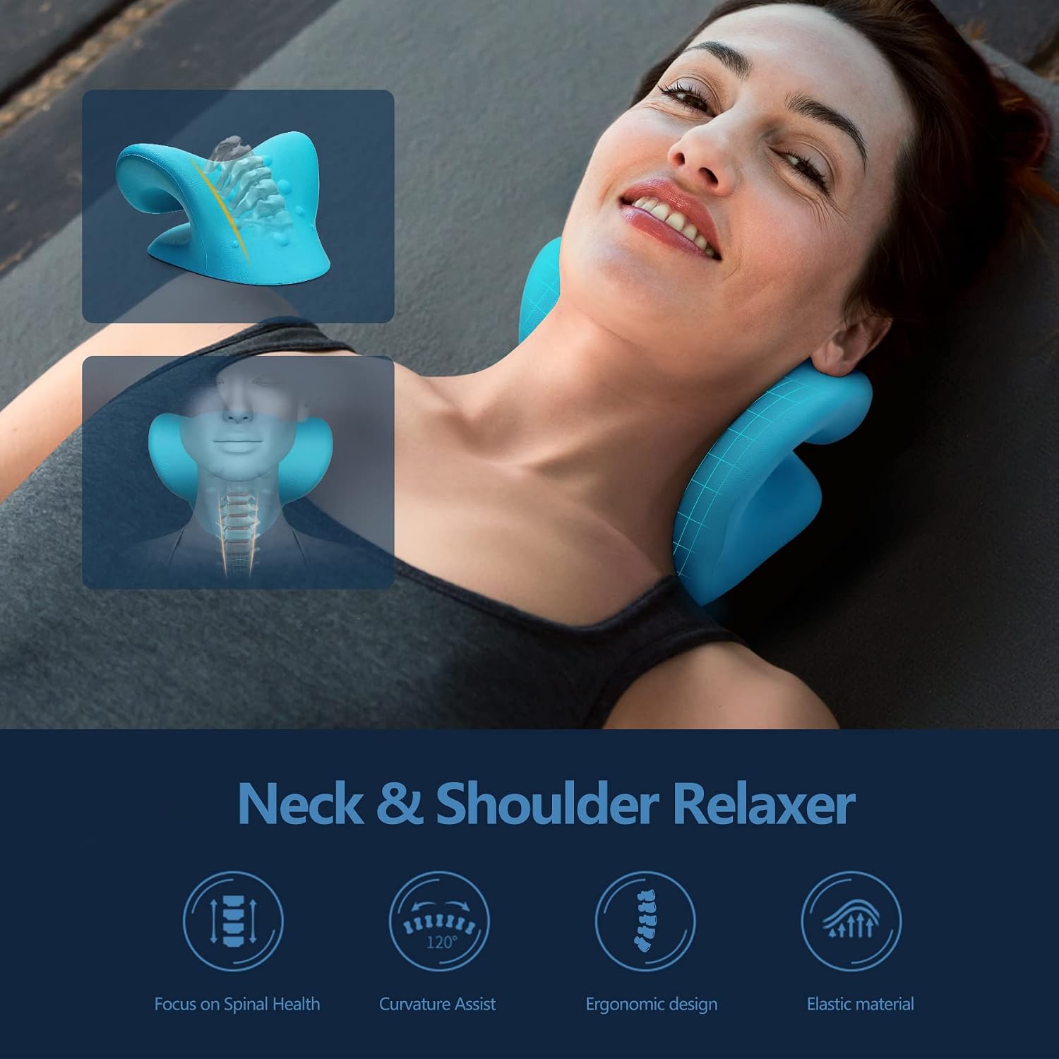 Detalle de Cozyhealth Nackendehner C-Shaped Neck Traction Pillow, Blue Foam