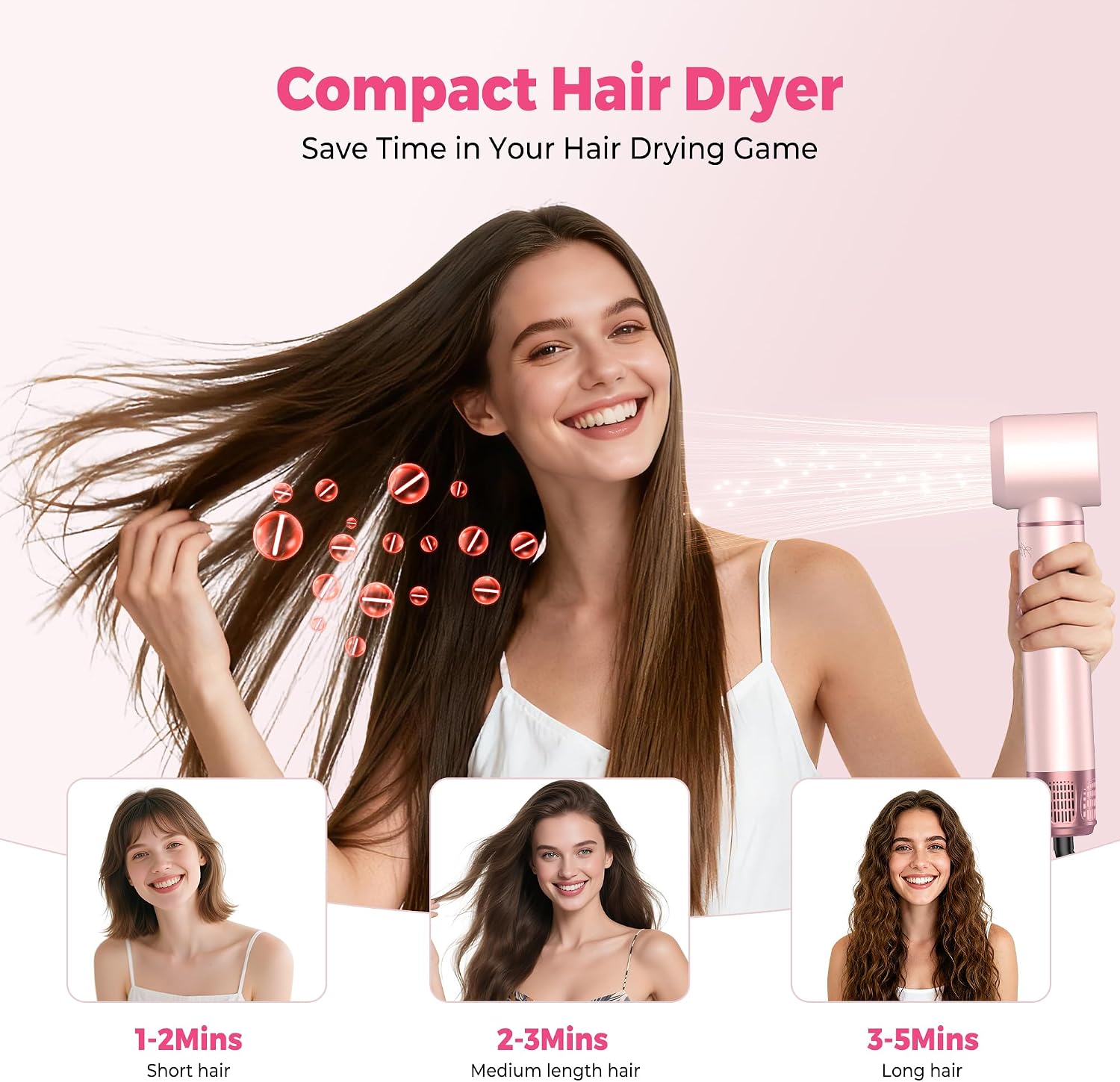Detalle de 5 in 1 Hot Air Styler Brush (1000W) with LCD Display, Auto Rotating Curler & Snap-On Attachments
