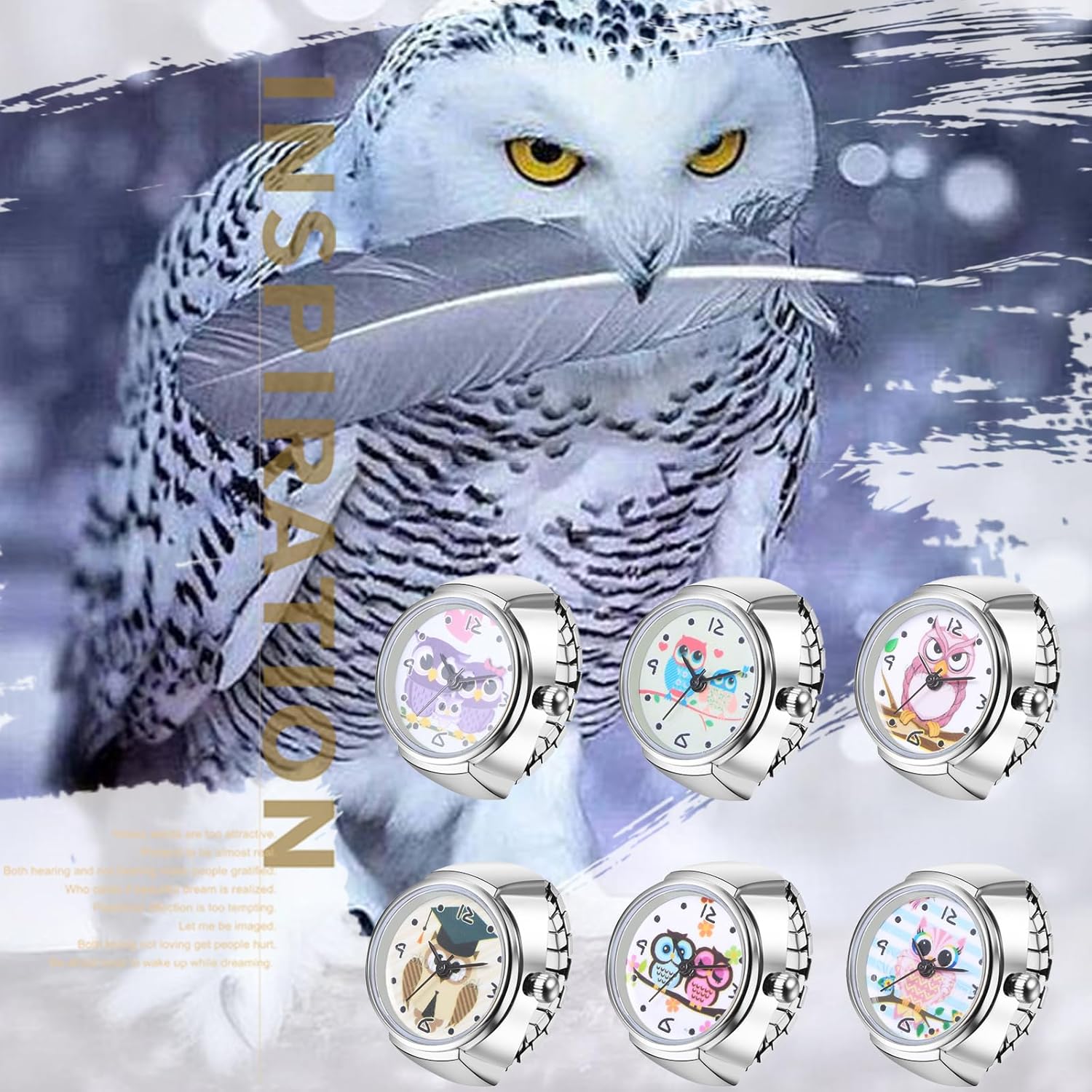 Detalle de JewelryWe Ringuhr Fingeruhr Elastisch Eule – Damen Analog Quarz Fingerringuhr mit Silberg Legierung und elastischem Band