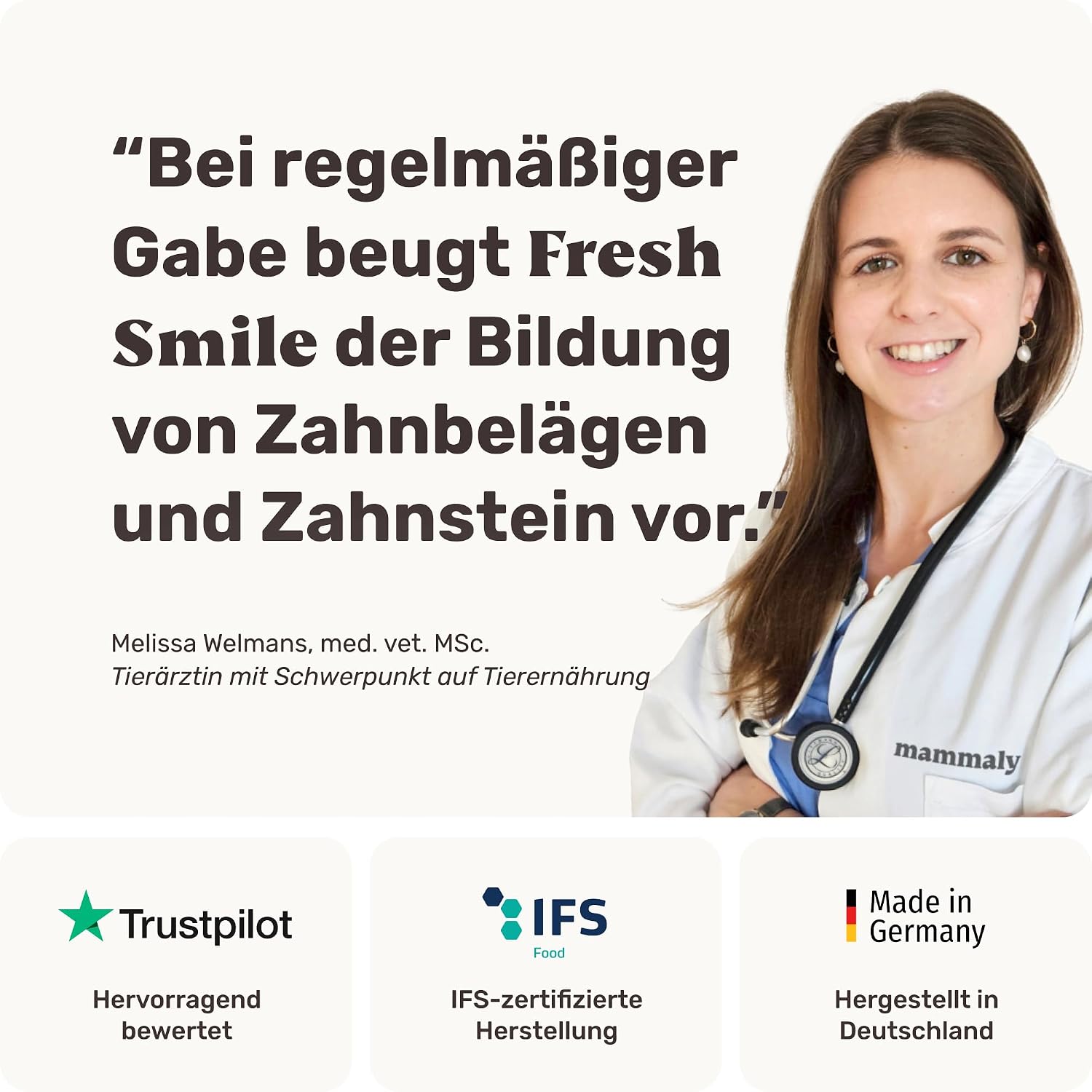 Detalle de 10-in-1 Zahnpflege Leckerli für Hunde – Fresh Smile von mammaly (175 g, 60 Snacks)