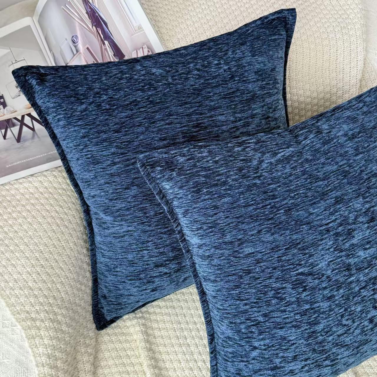 Thumbnail 4 de OYIMUA Chenille Kissenbezug 45x45 Marineblau im 2er-Set – weiche Textur mit verstecktem Reißverschluss
