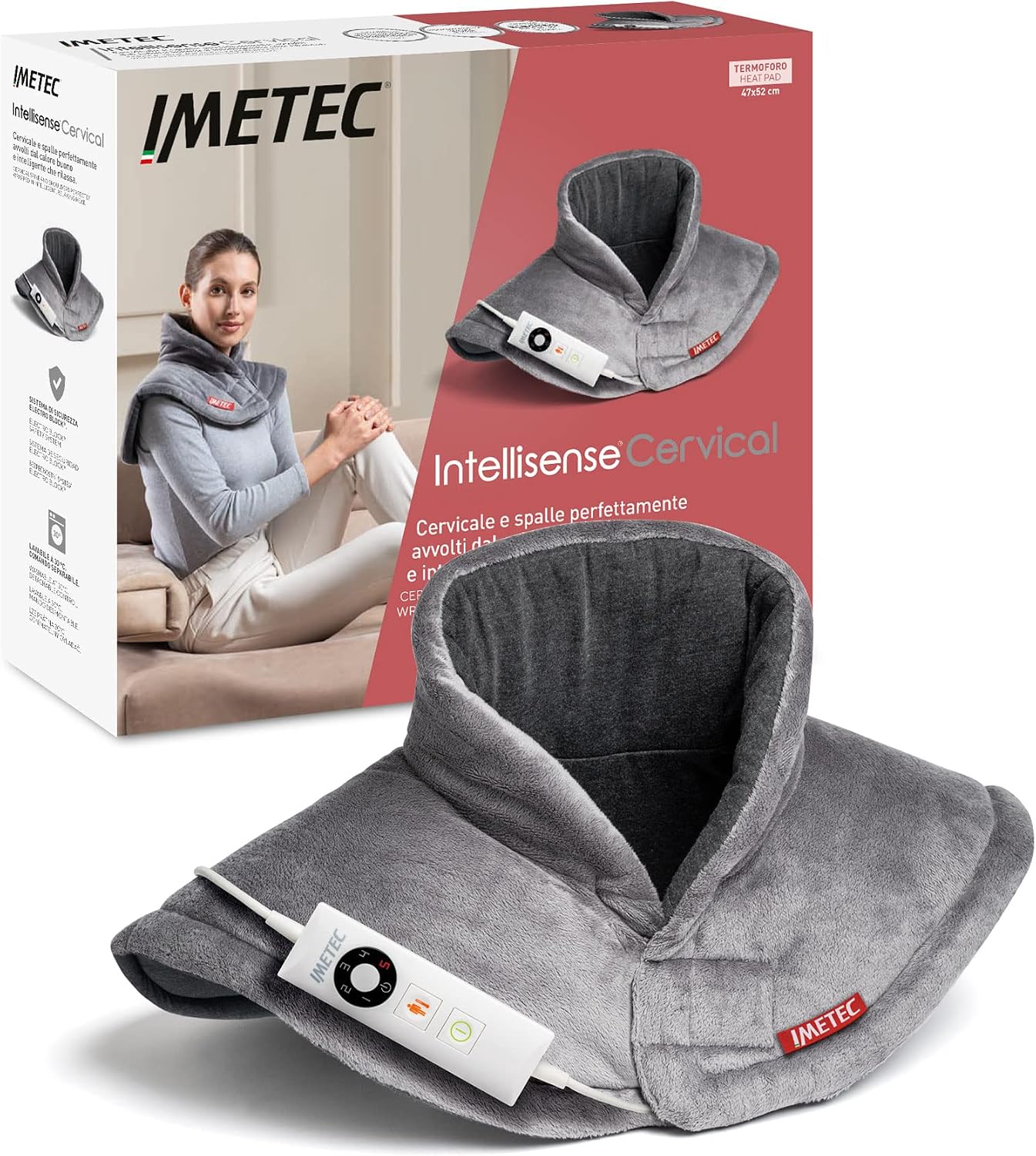 Detalle de Imetec Intellisense Cervical-Heizkissen für Hals und Schultern – 47 x 52 cm, 5 Temperaturen, waschbar