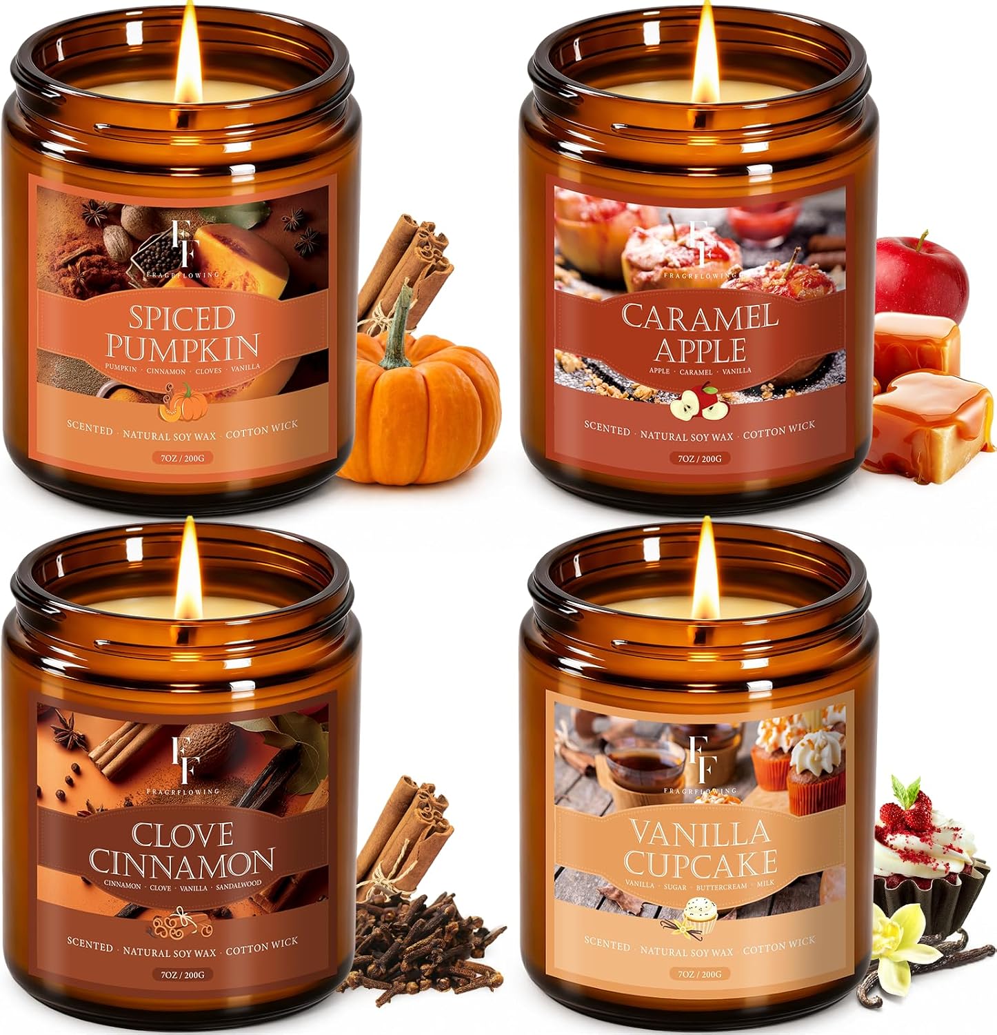 Detalle de FF FRAGRFLOWING Fall Scented Candle Set, 4 Soy Wax Candles