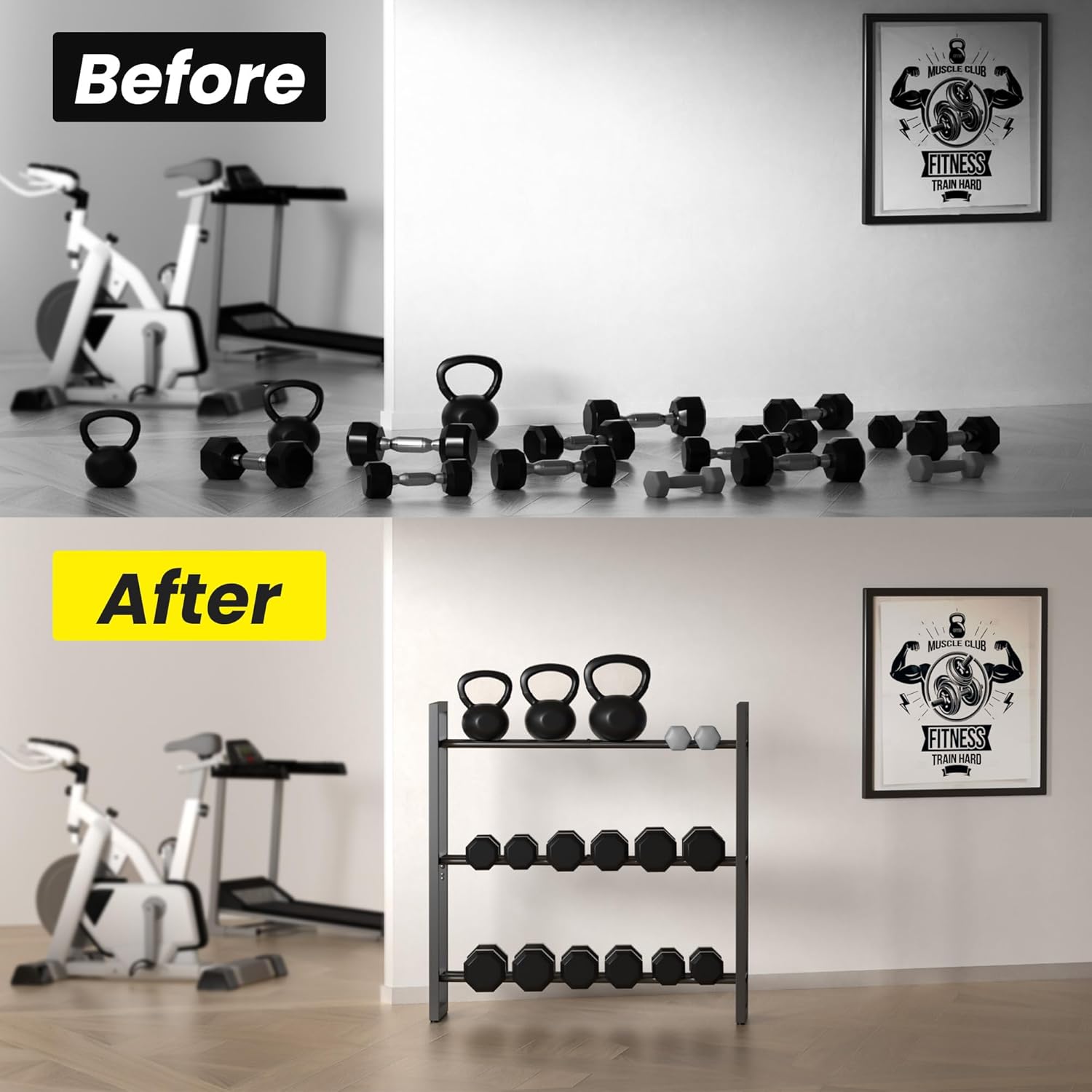 Thumbnail 5 de 3-Tier Dumbbell Rack for Home Gym — Adjustable, Space-Saving Weight Storage