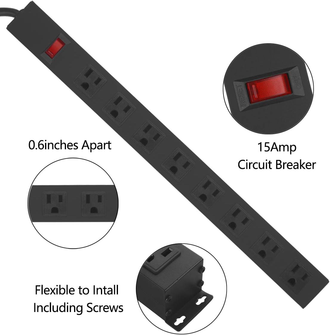 Thumbnail 3 de HHSOET Metal 8 Outlet Mountable Power Strip
