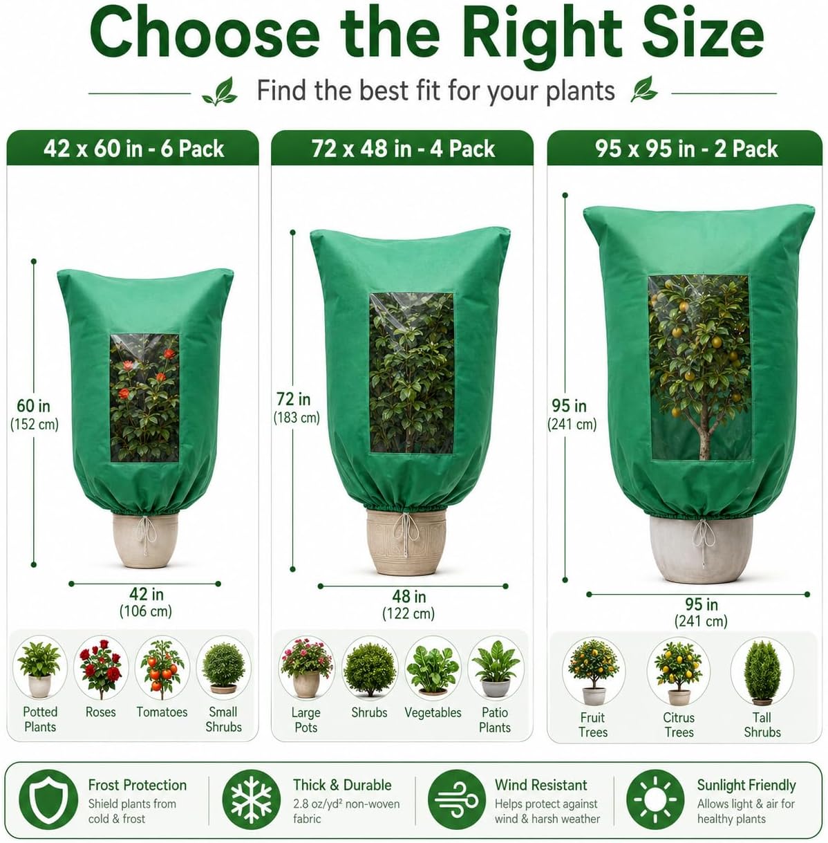 Detalle 2 de HEKIWAY FHT01 Plant Covers, 2-Pack with Clear Window and Zipper