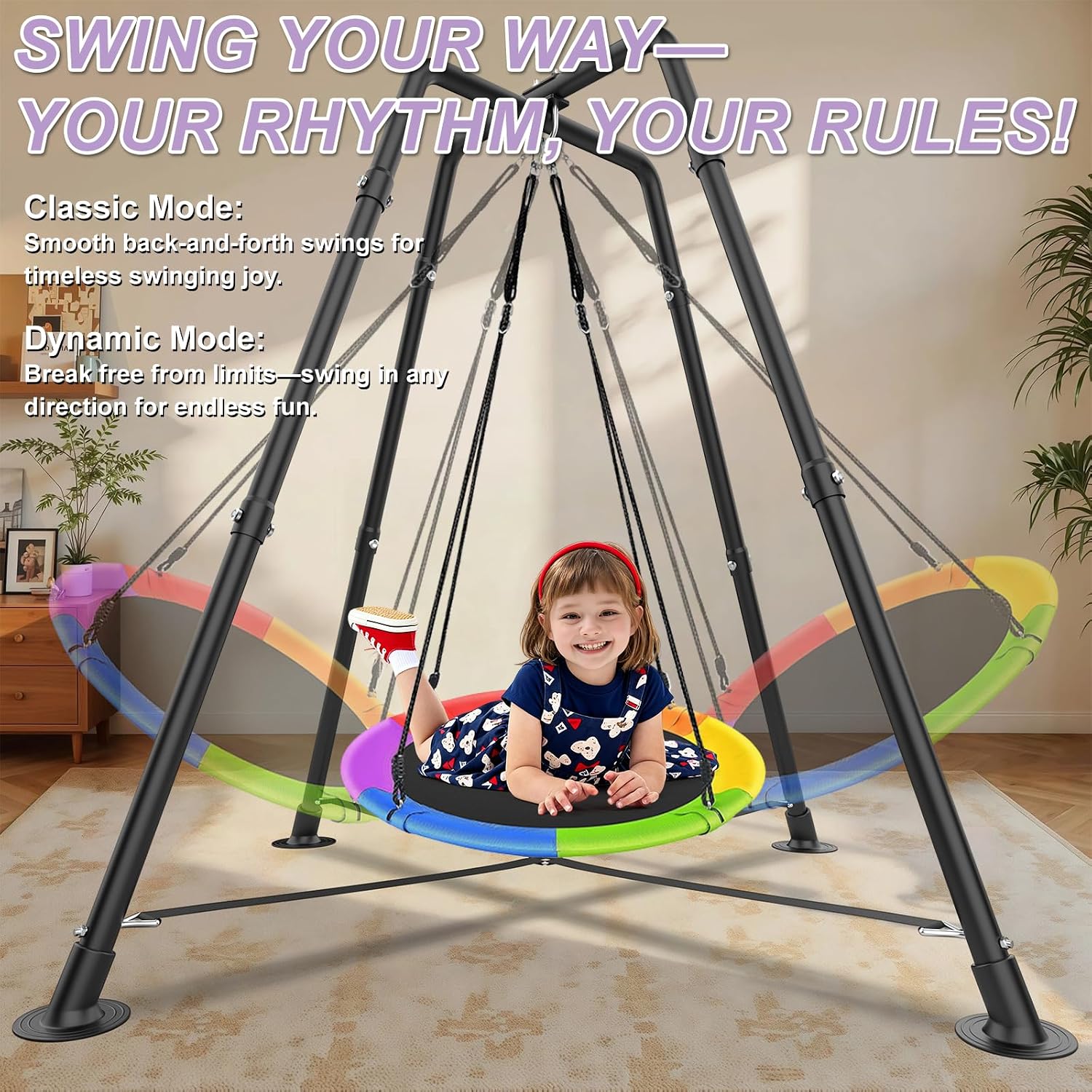 Detalle de Swing Set with 35'' Saucer Swing and 32mm Steel Frame — Indoor/Outdoor Sensory Play