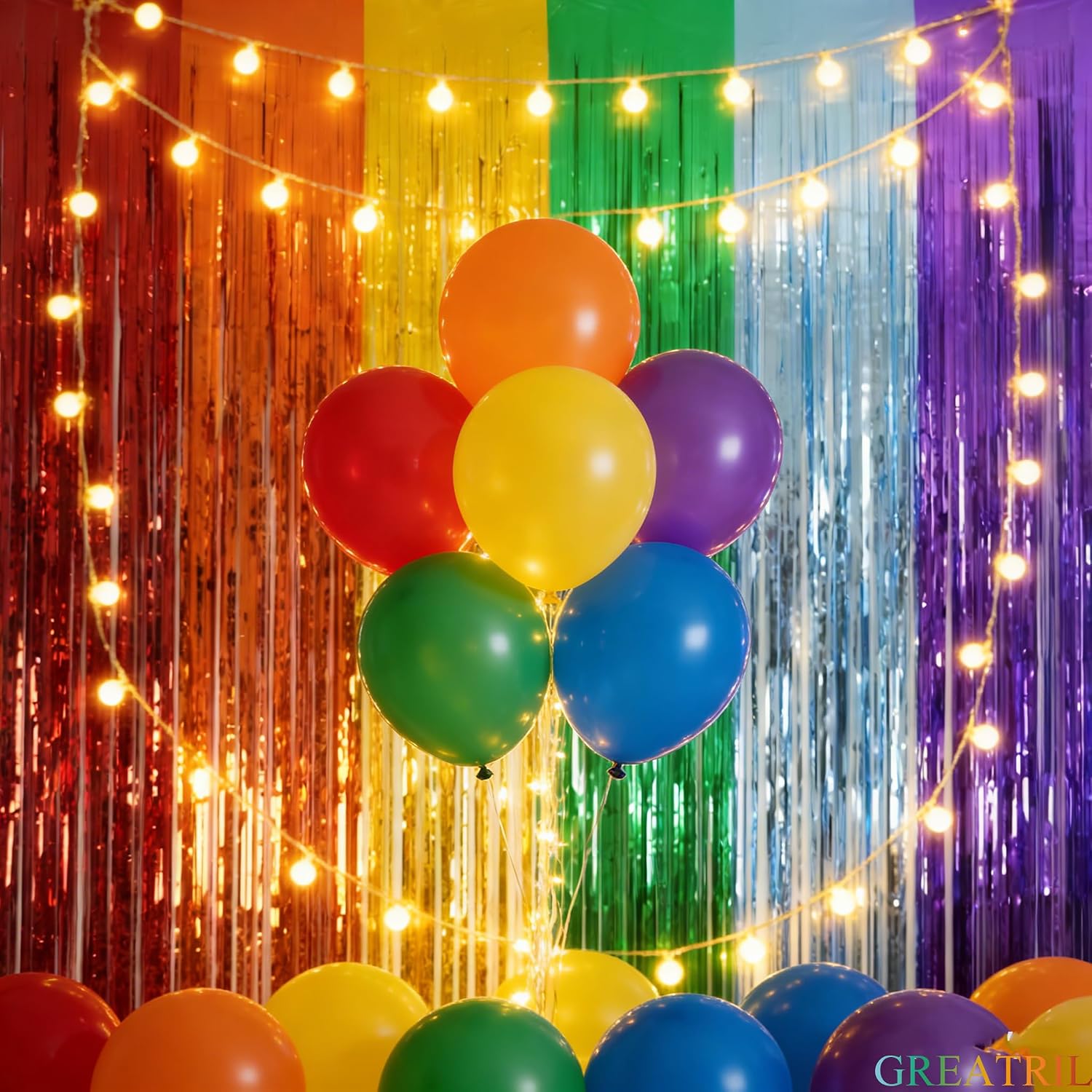 Thumbnail 5 de GREATRIL Lametta Vorhang Rainbow – 2er-Set Regenbogen Party-Foto-Hintergründe (1 m × 2,5 m)