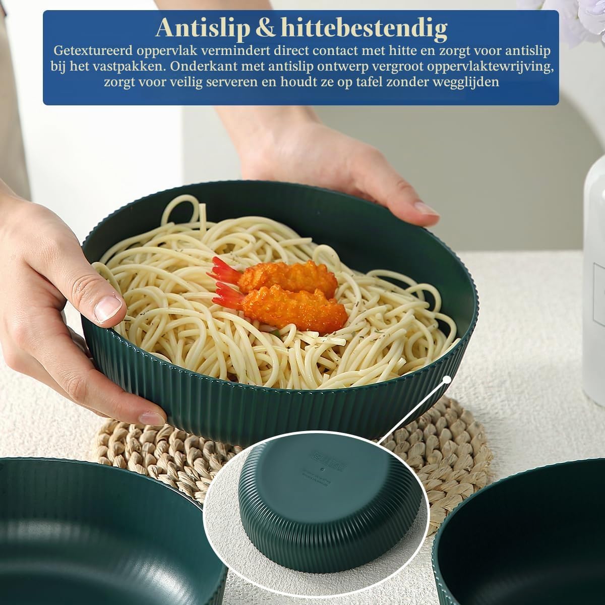Detalle 1 de HOMQUEN pastakommen set van 6, 37 oz, groene kunststof kommen