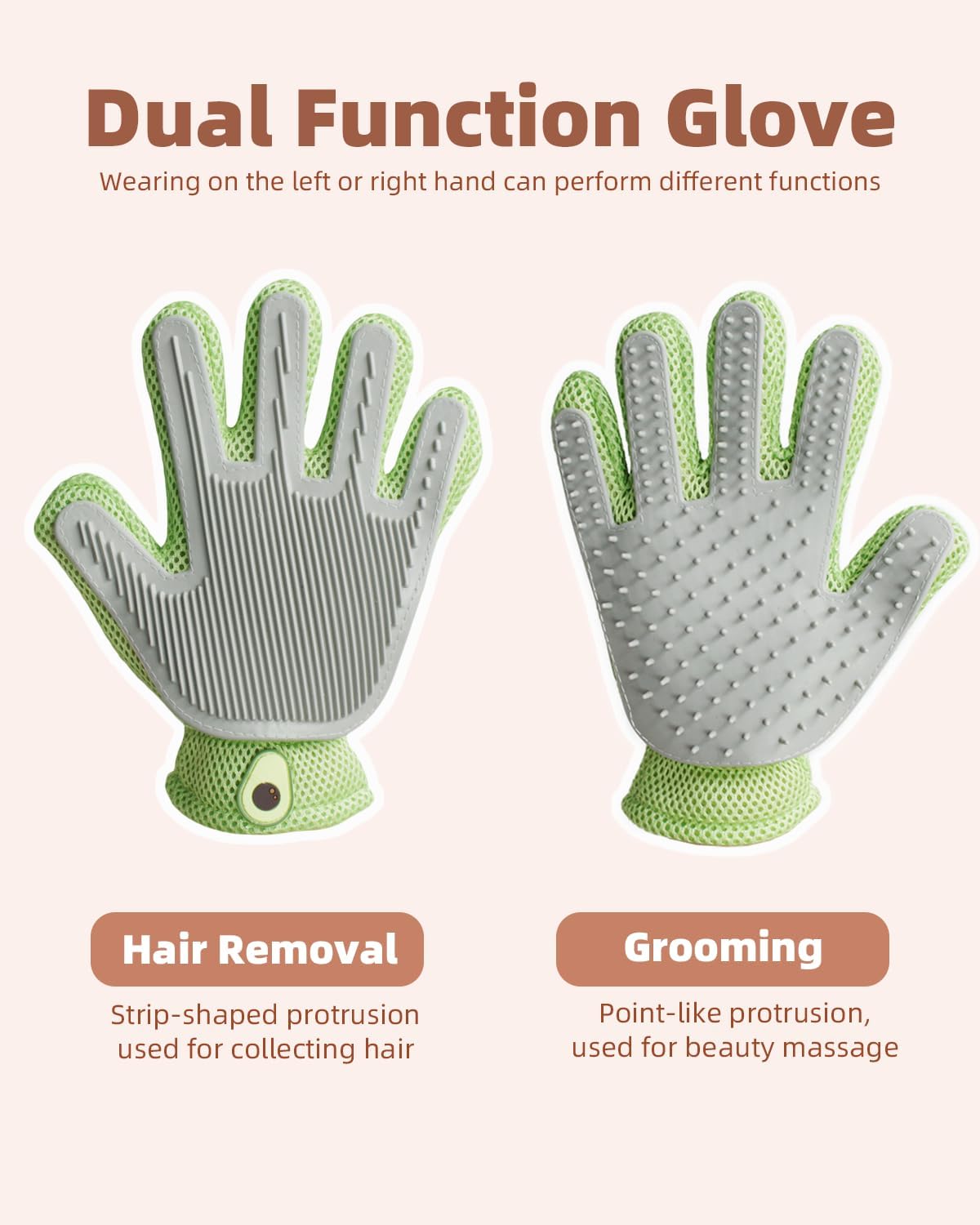 Detalle de ETIALURE 2 in 1 Pet Hair Removal Glove (Green) for grooming, bathing and gentle de-shedding