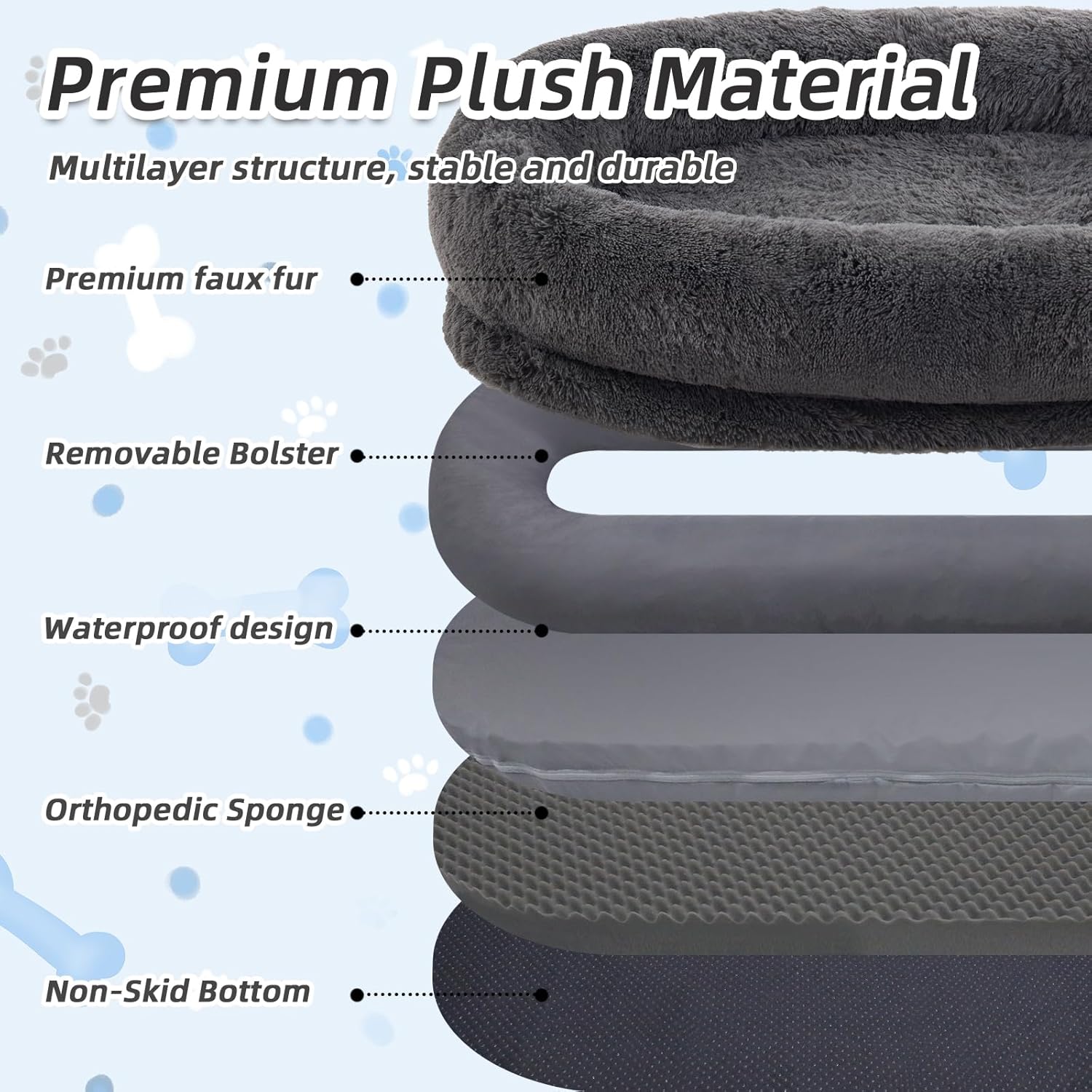 Detalle de WROS Human Dog Bed (71''x45''x12'') Washable Faux Fur Pet Bed for People, Dark Grey