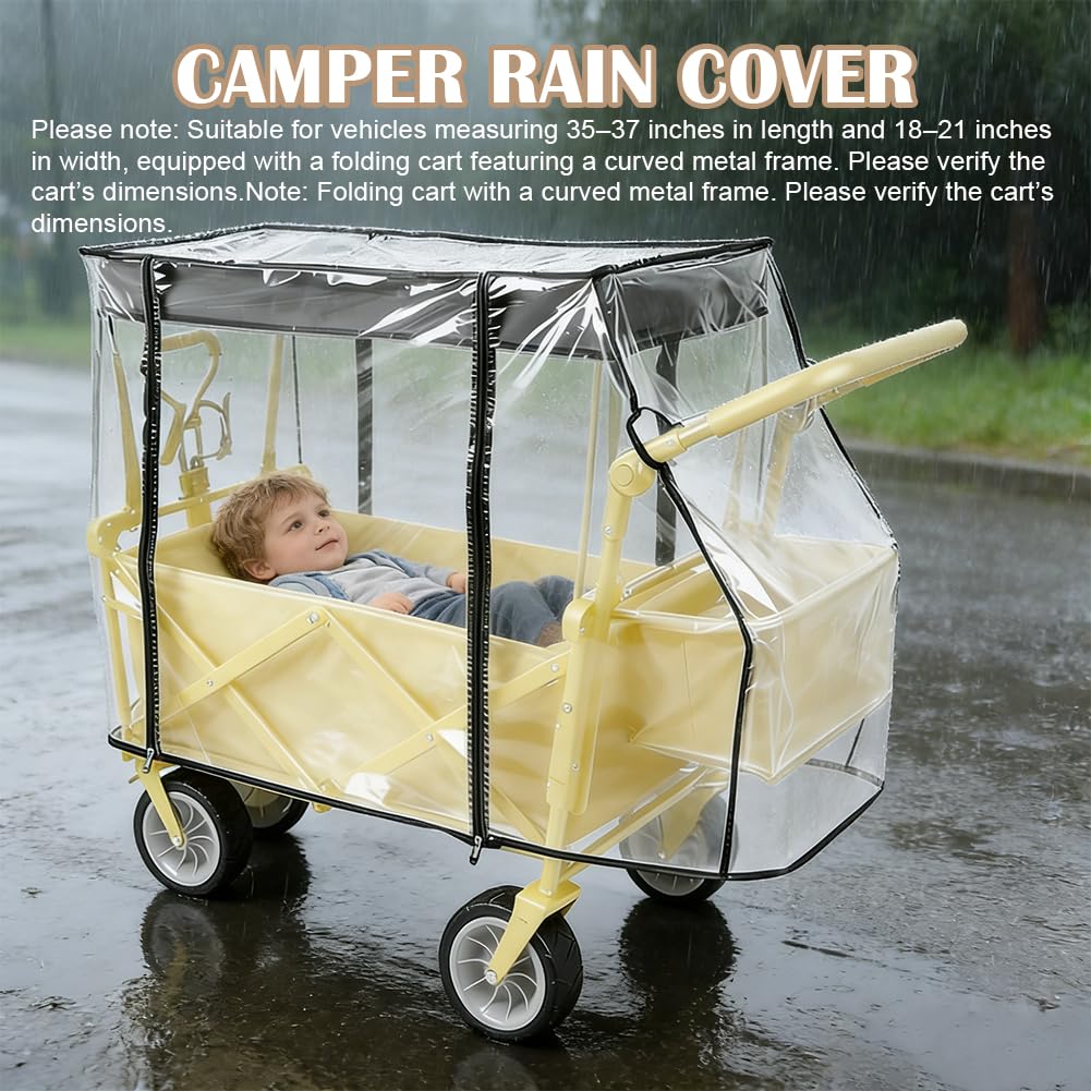 Detalle de Bollerwagen Regenschutz Universal 115x75x51 cm – Transparente Abdeckung mit Reißverschluss