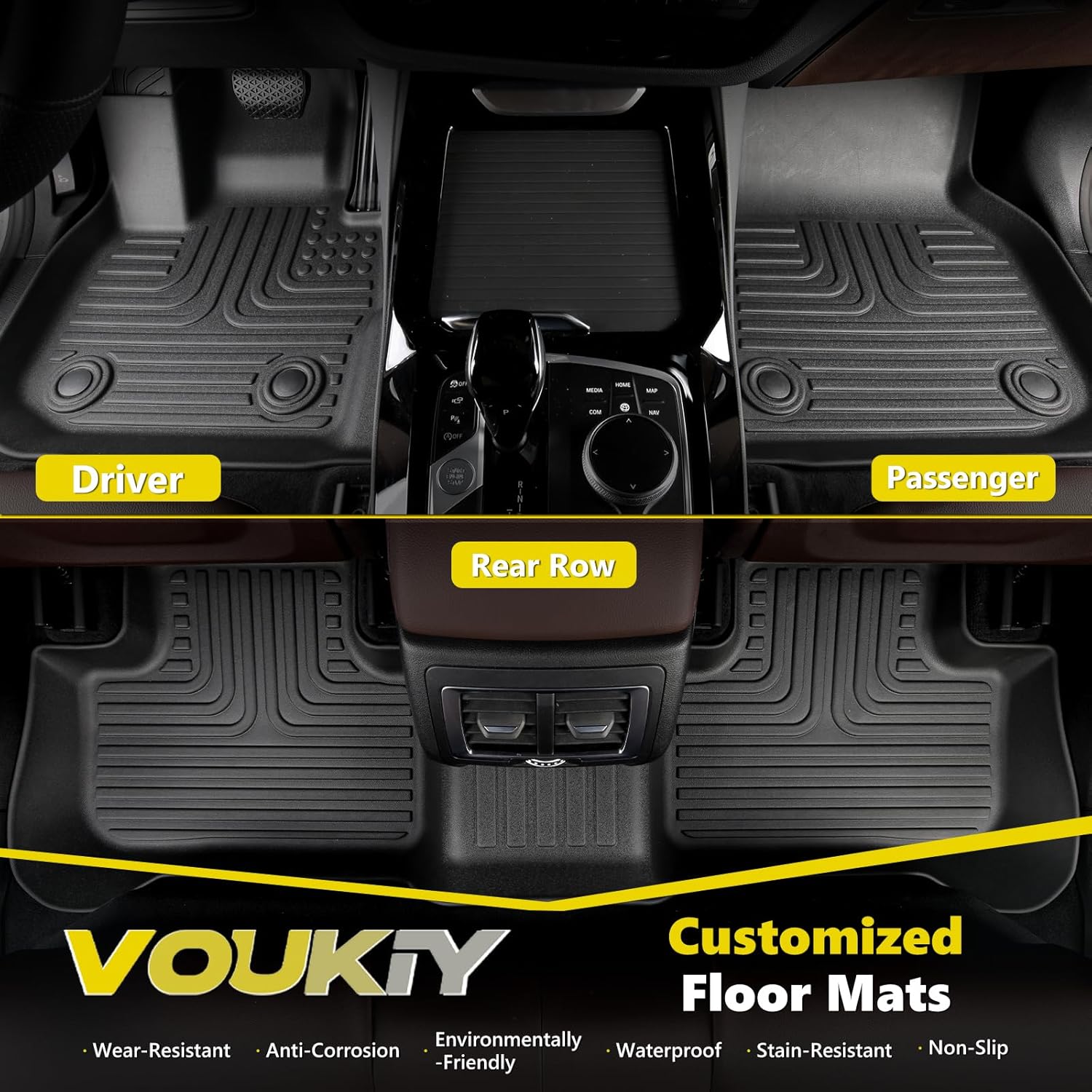 Detalle de VOUKIY All Weather Floor Mats & Cargo Liner for Nissan Leaf (2018–2025) – Custom Fit, Black