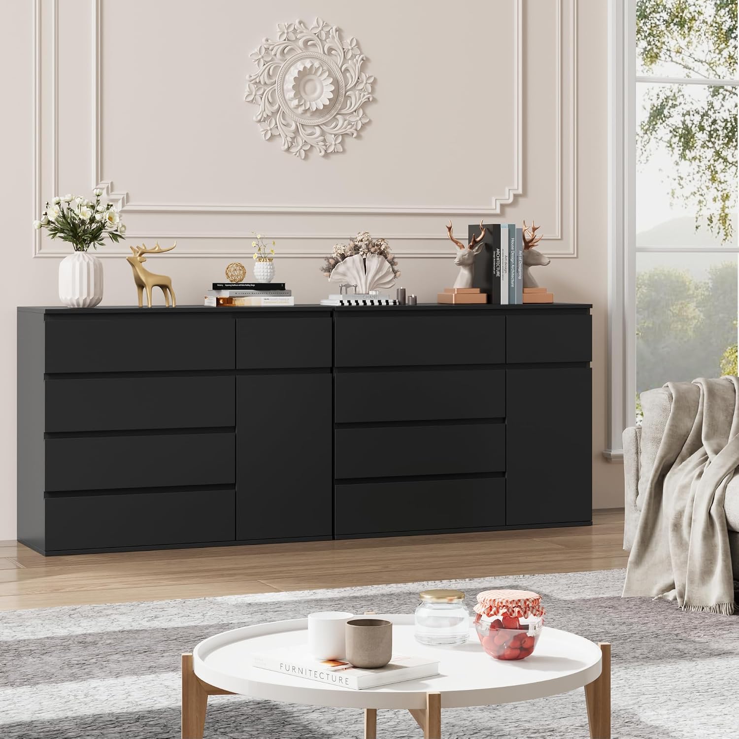 Thumbnail 6 de FOREHILL M241 Chest of Drawers, Black, 5 Drawers and Door Storage, 100 x 40 x 80 cm