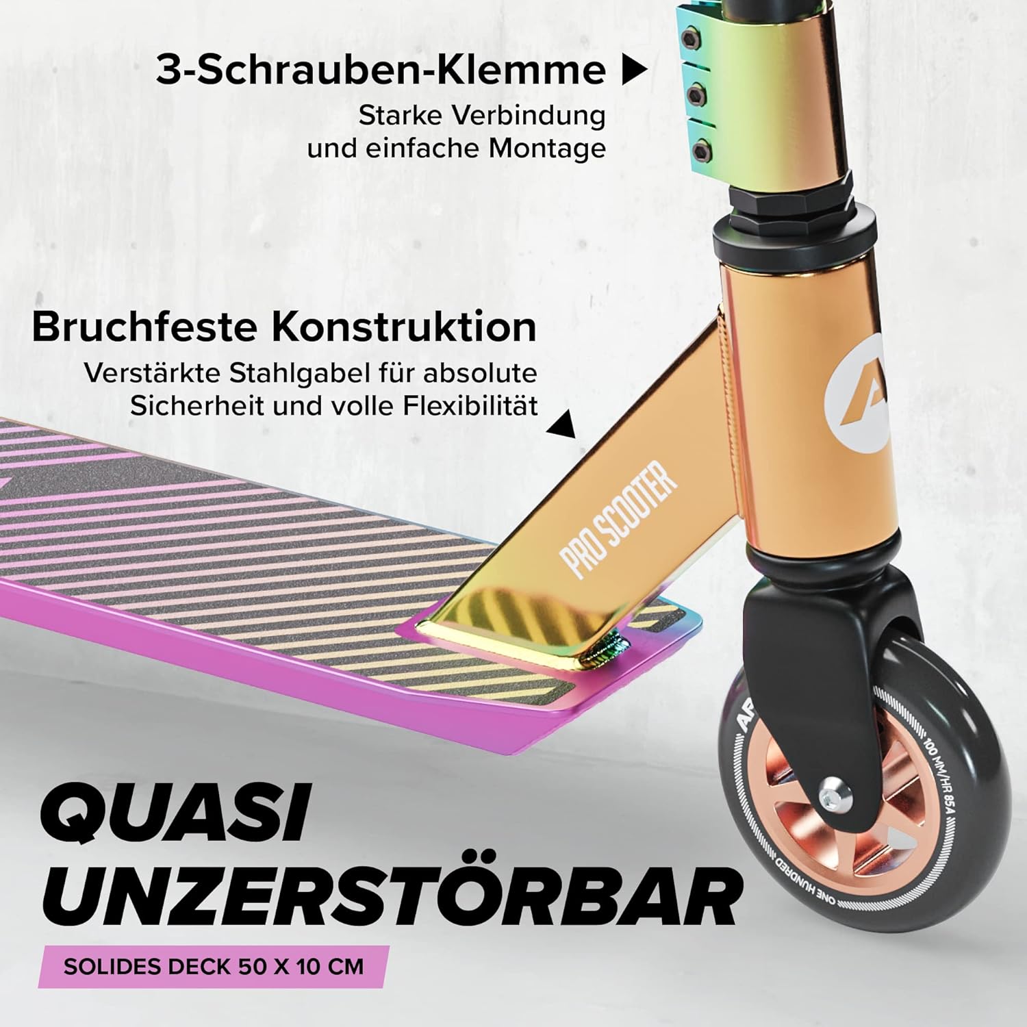 Detalle de Apollo Stunt Scooter Genius Pro – robuster Freestyle-Scooter für Kinder ab 6