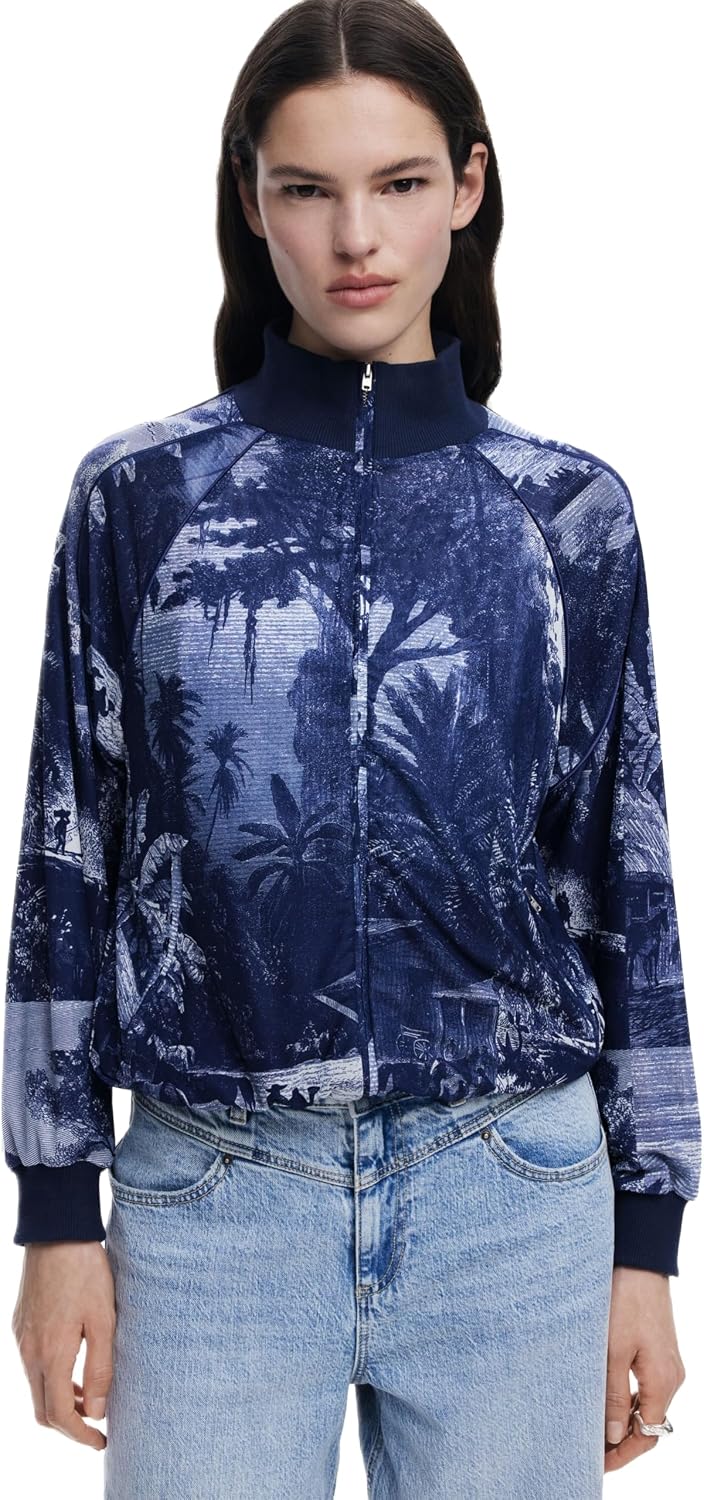 Detalle de Desigual 25swsk42 Sweatshirt Femme — Col roulé, multicolore, fermeture éclair, coupe Regular