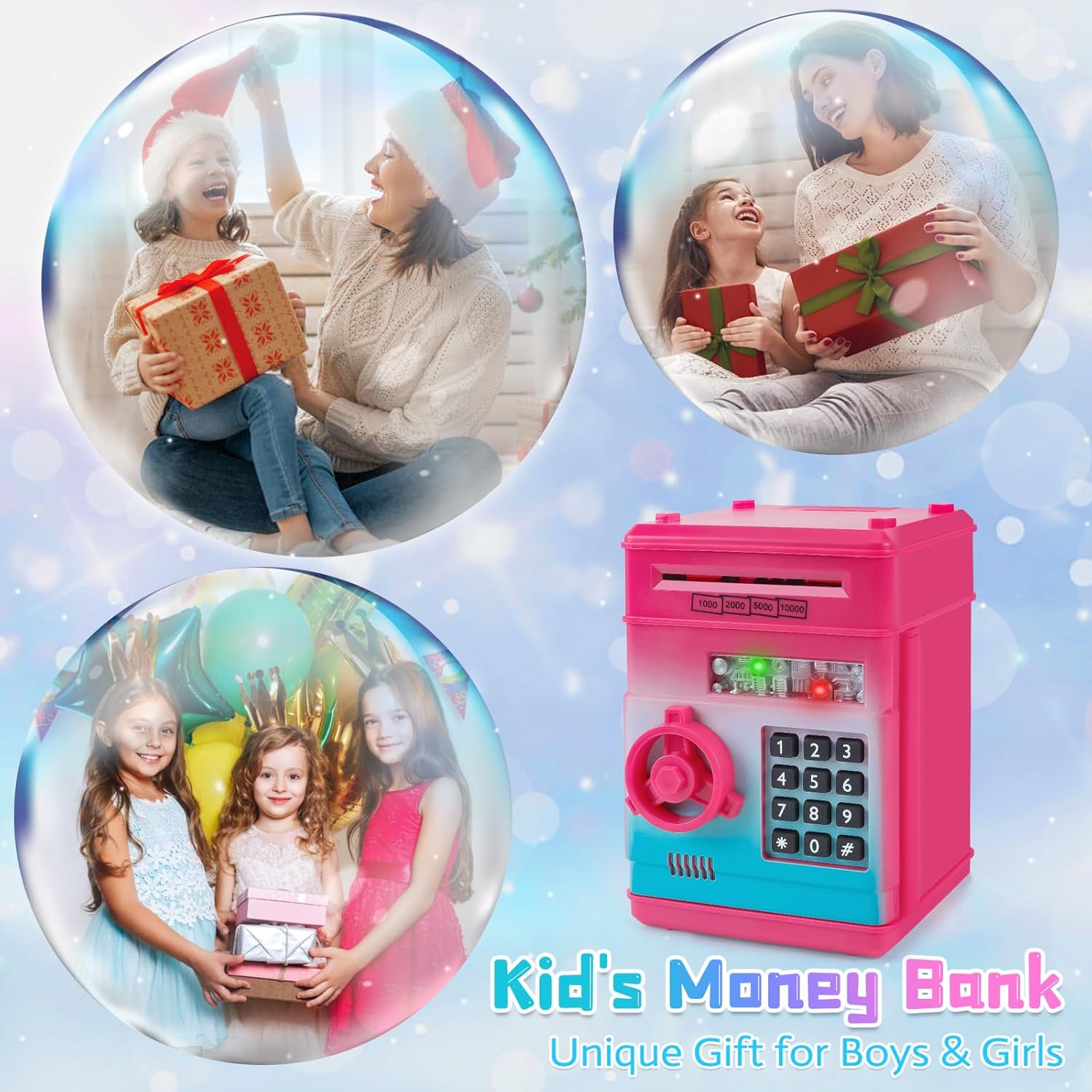 Detalle de Refasy Piggy Bank Cash Coin Can ATM Bank – Password-Protected Electronic Coin Box for Kids (Age 3–12)