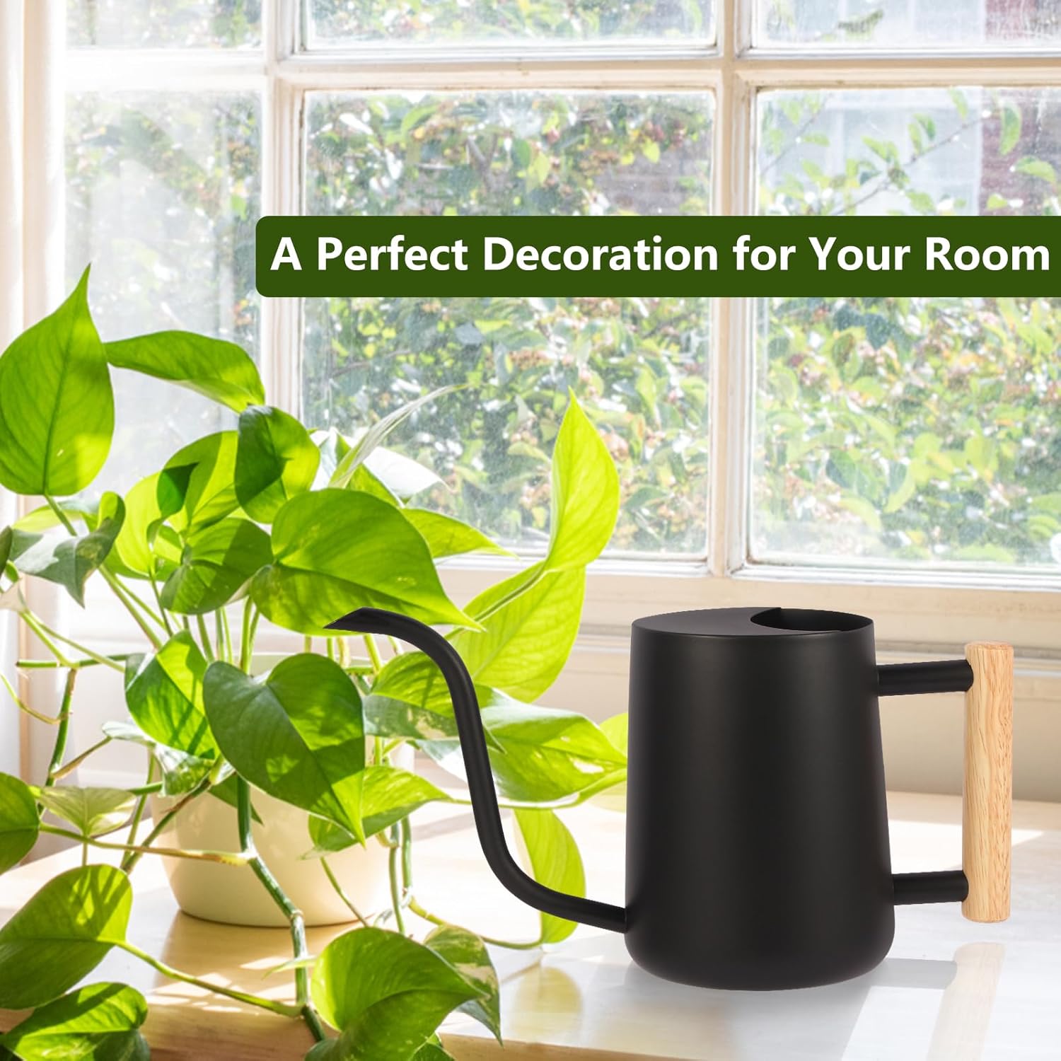 Thumbnail 2 de GUKJOB 35oz small stainless steel watering can with long spout for indoor plants, bonsai and outdoor flowers – Black