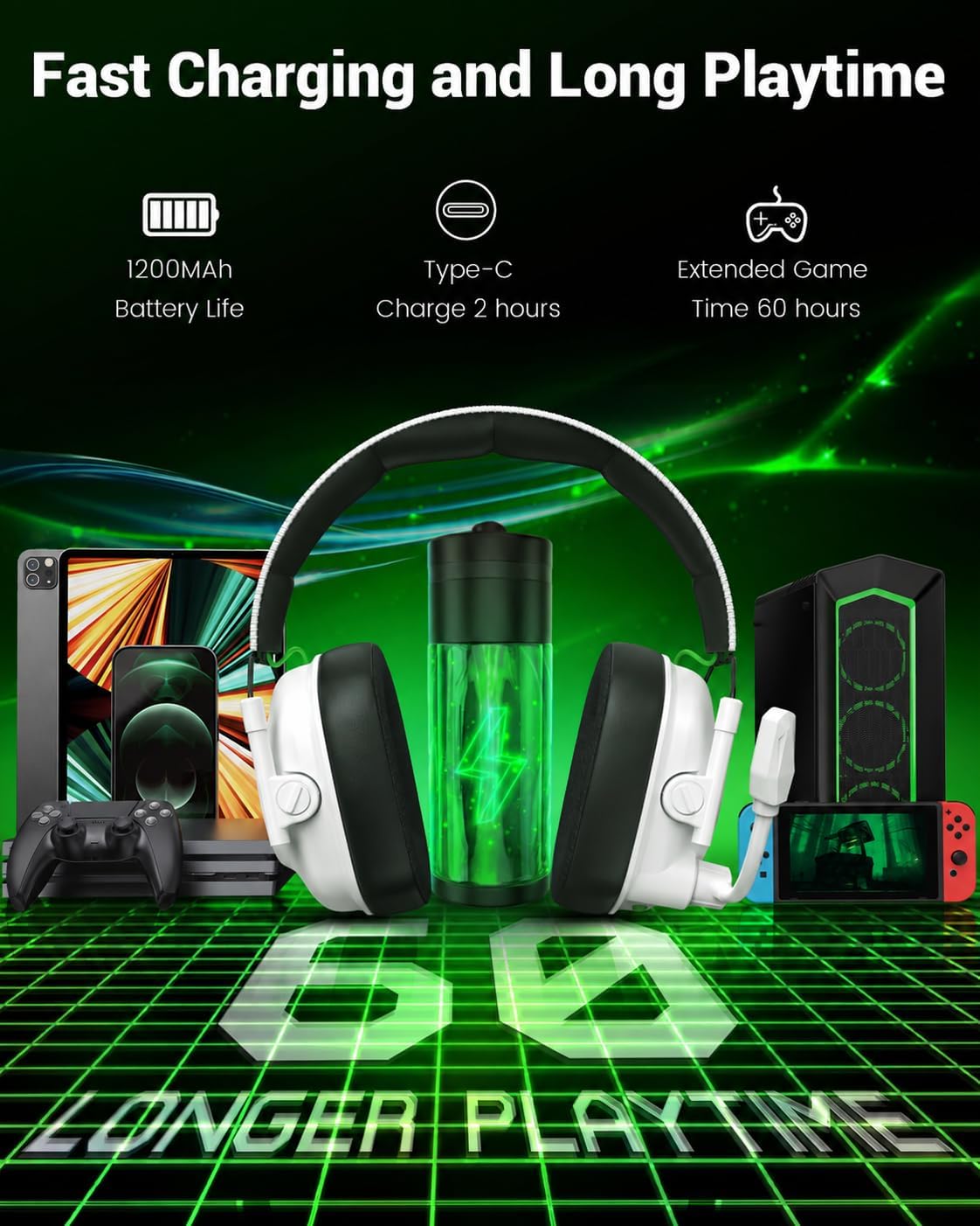 Detalle 1 de Krysenix KGH2 Wireless Gaming Headset, 50mm Drivers, 2.4GHz & Bluetooth 5.4