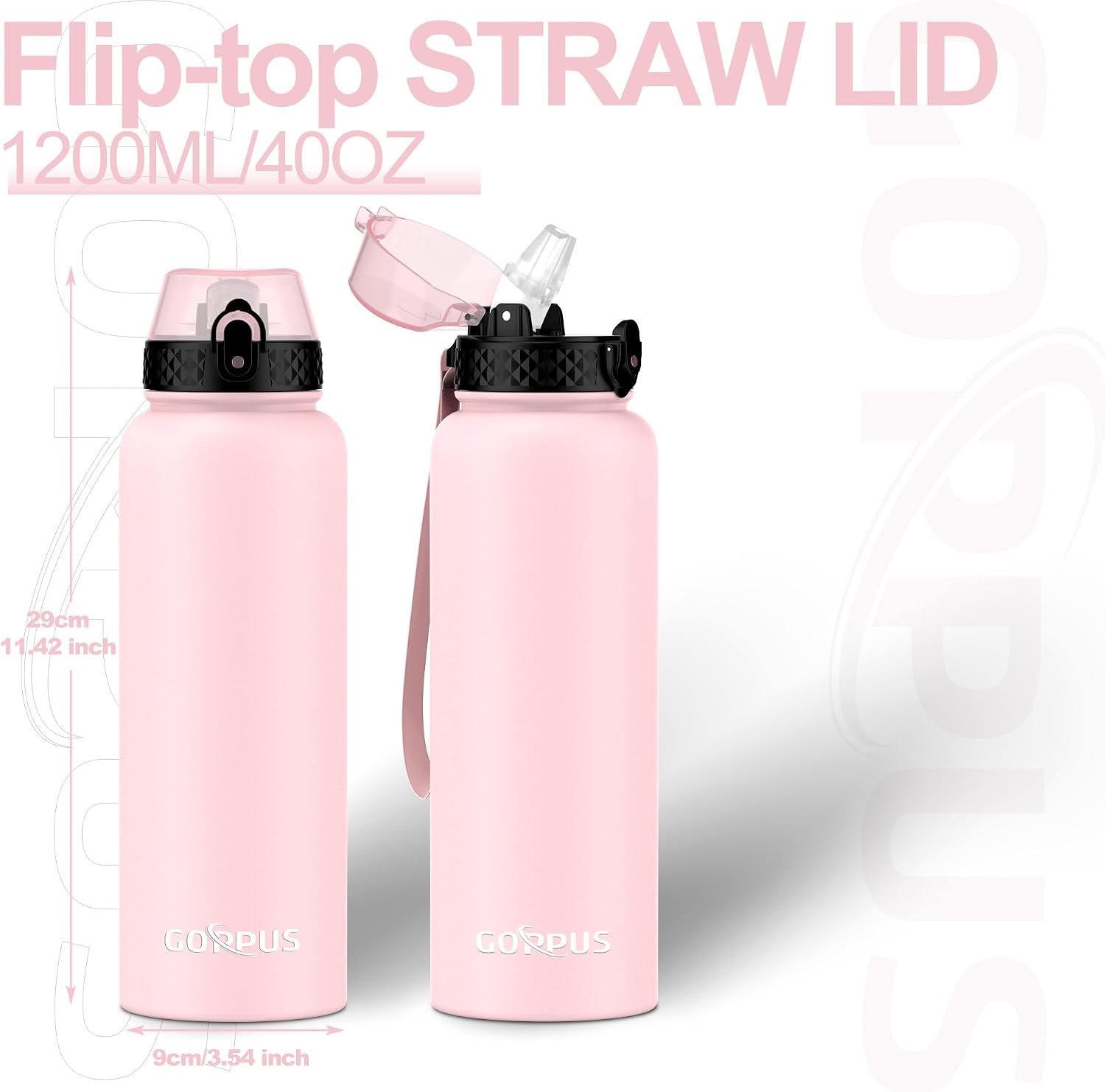 Detalle de GOPPUS 1.2L stainless water bottle with straw