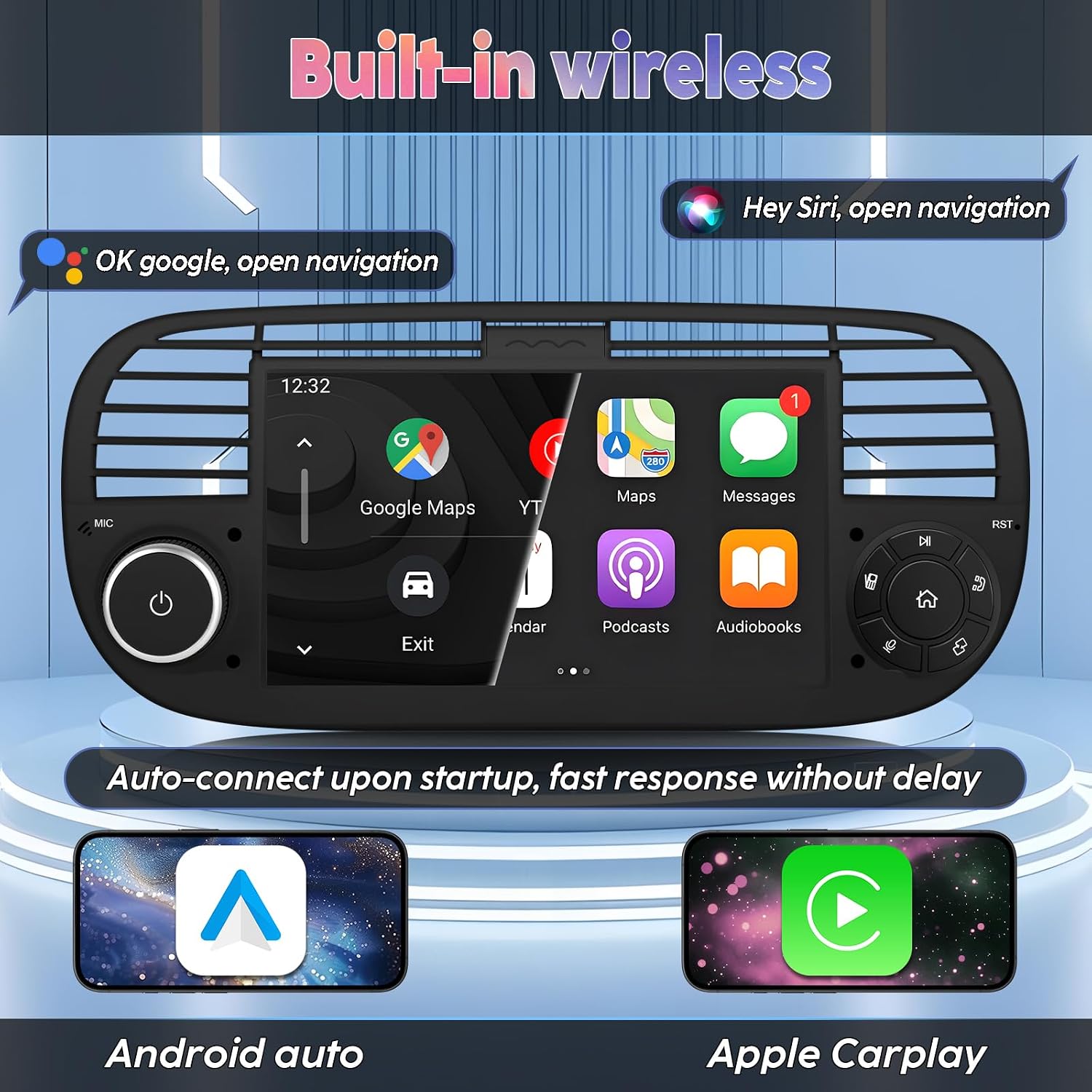 Thumbnail 1 de RUXYAXFOL Radio pour voiture compatible Fiat 500 (2007-2015) avec écran tactile 7 pouces et CarPlay/Android Auto sans fil