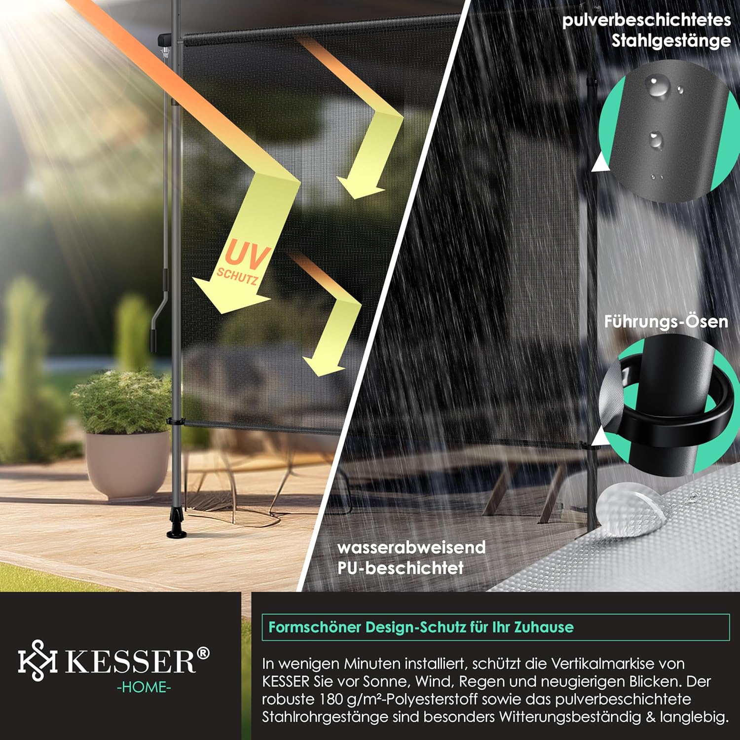 Thumbnail 2 de KESSER® Toldo vertical extensible 120x310 cm ☂️ Resistente al viento