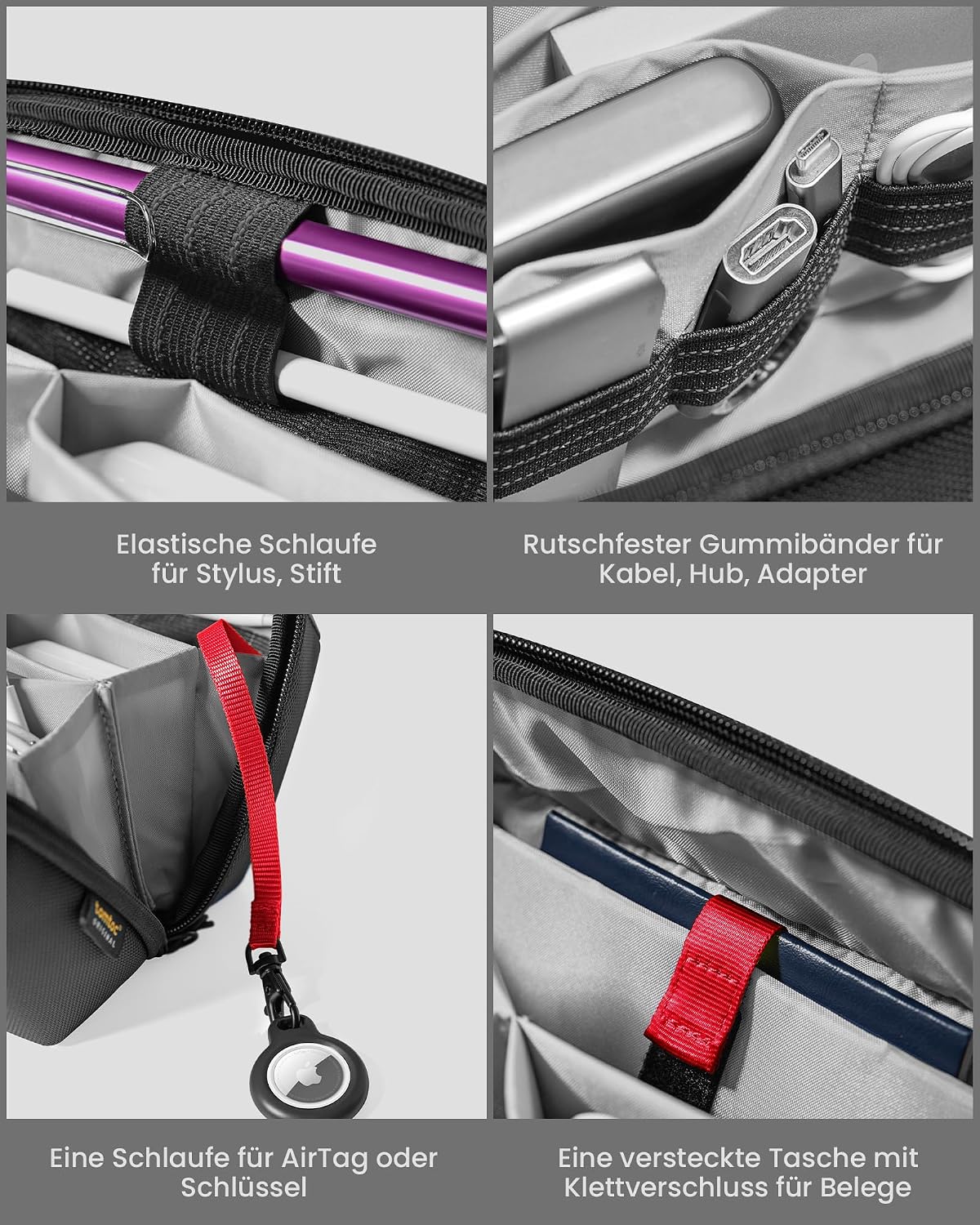 Detalle de tomtoc Kabeltasche/Zubehörtasche für Elektronik – Tech Pouch für Kabel, Adapter, Festplatte & Karten, schwarz