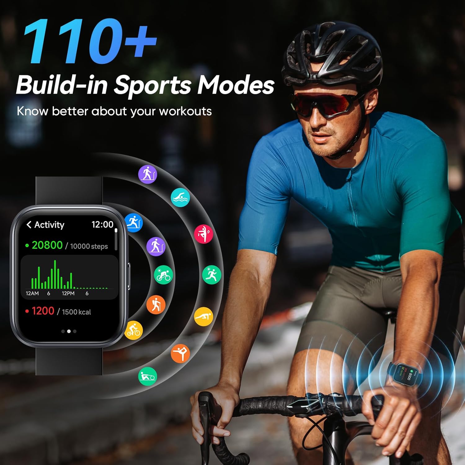 Detalle de Smart Watches for Men: Alexa Built-in, 1.8" HD Display, 110+ Sport Modes, IP68 Waterproof