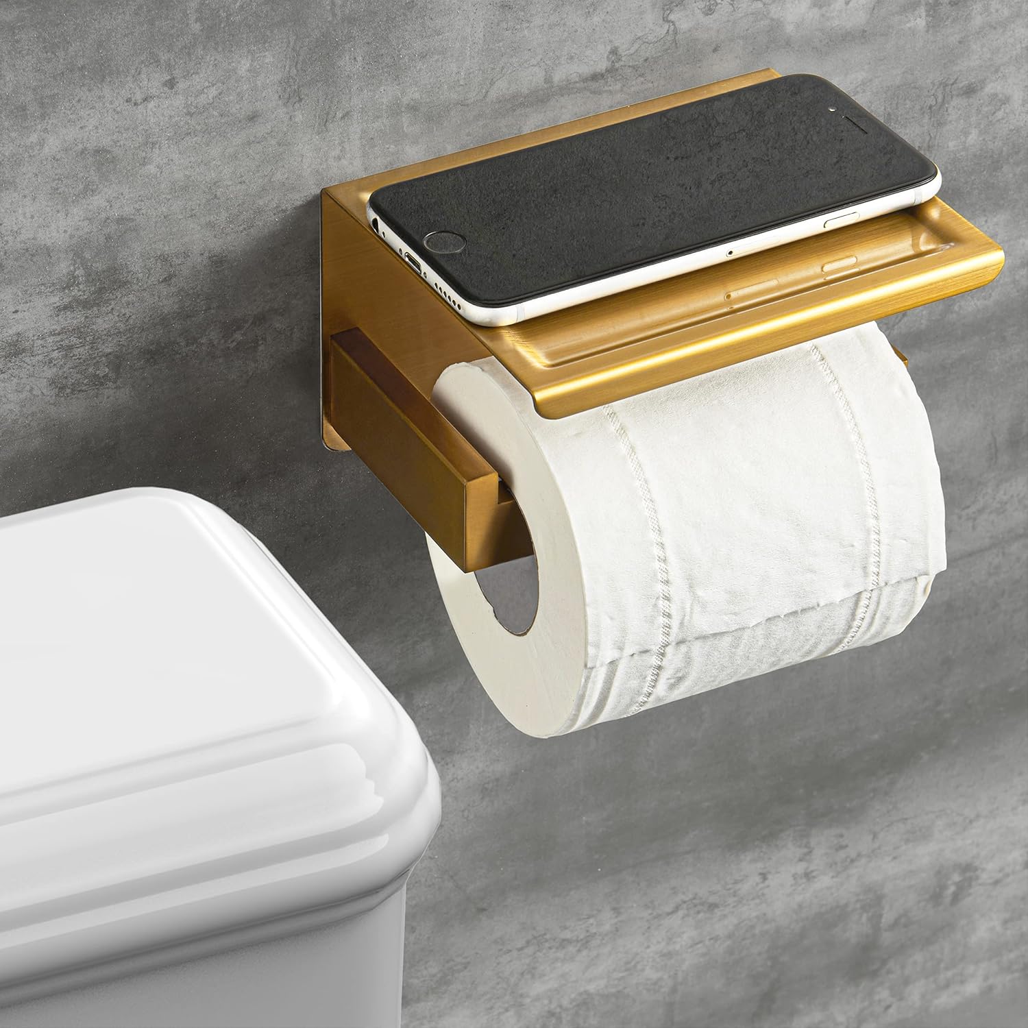 Thumbnail 6 de HITSLAM Toilettenpapierhalter Ohne Bohren – Edelstahl gold mit Ablage, Wandmontage