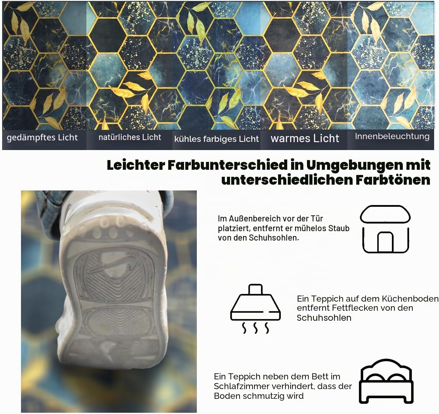 Detalle 2 de Teppich Läufer 80x100cm – rutschfest, waschbar und vielseitig einsetzbar