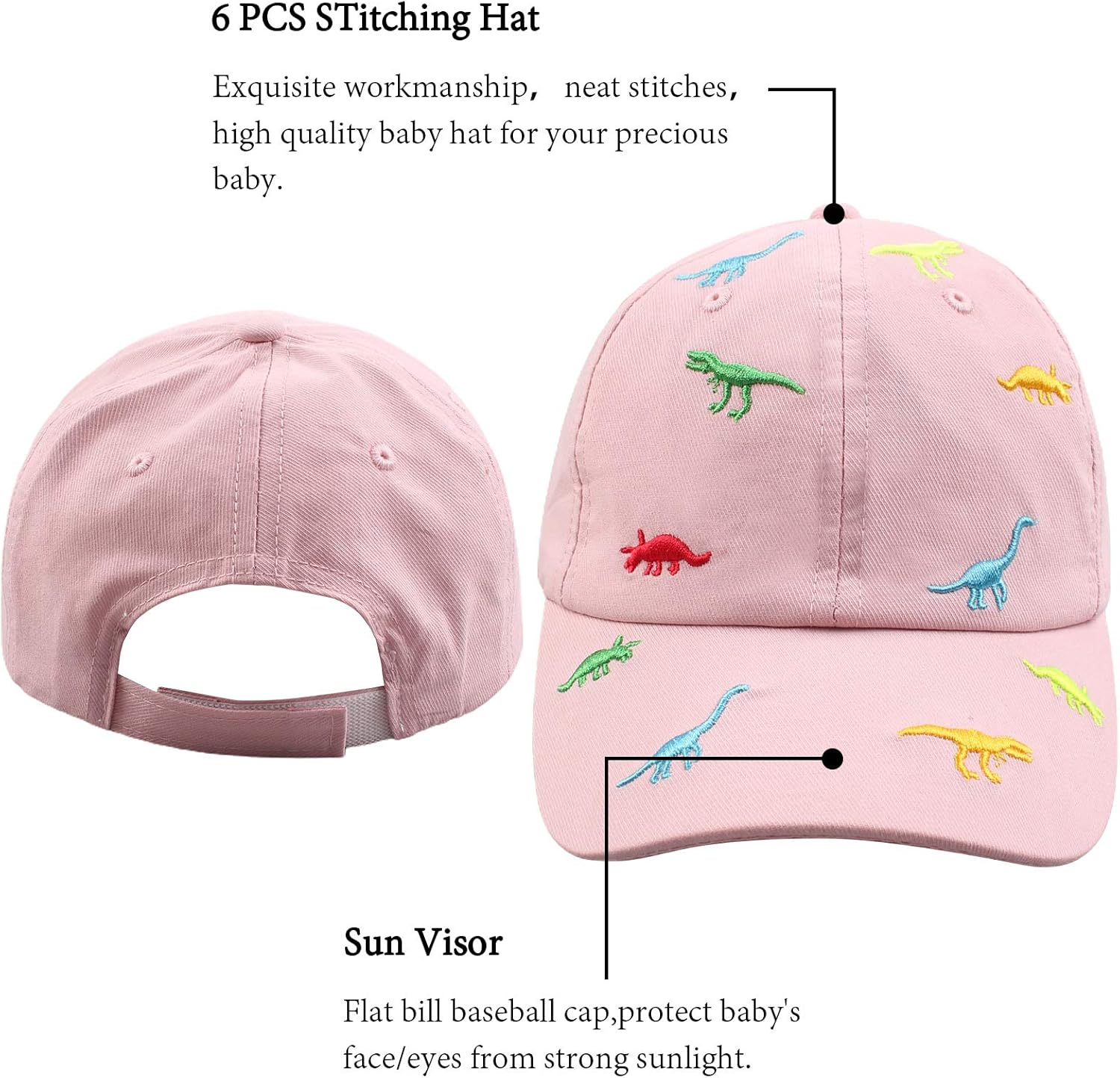 Detalle de XIAOHAWANG Sommer Baseball Cap für Kinder 2–6 Jahre mit Dinosaurier-Stickerei – Verstellbare Schirmmütze aus Baumwolle