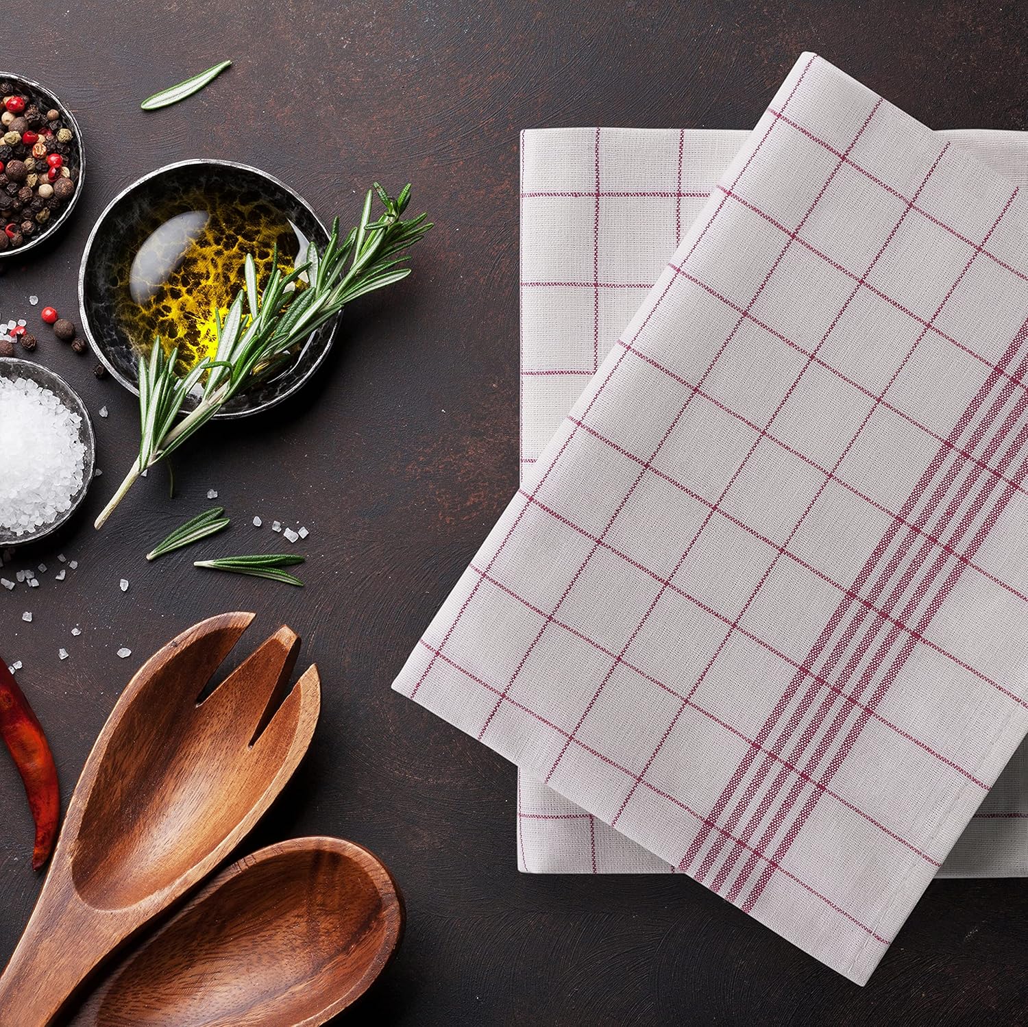 Thumbnail 4 de Ensemble de torchons cuisine Blumtal Premium 50x70 cm en coton – lot de 10, Oeko-TEX, lavables jusqu’à 95°C – rouge à carreaux