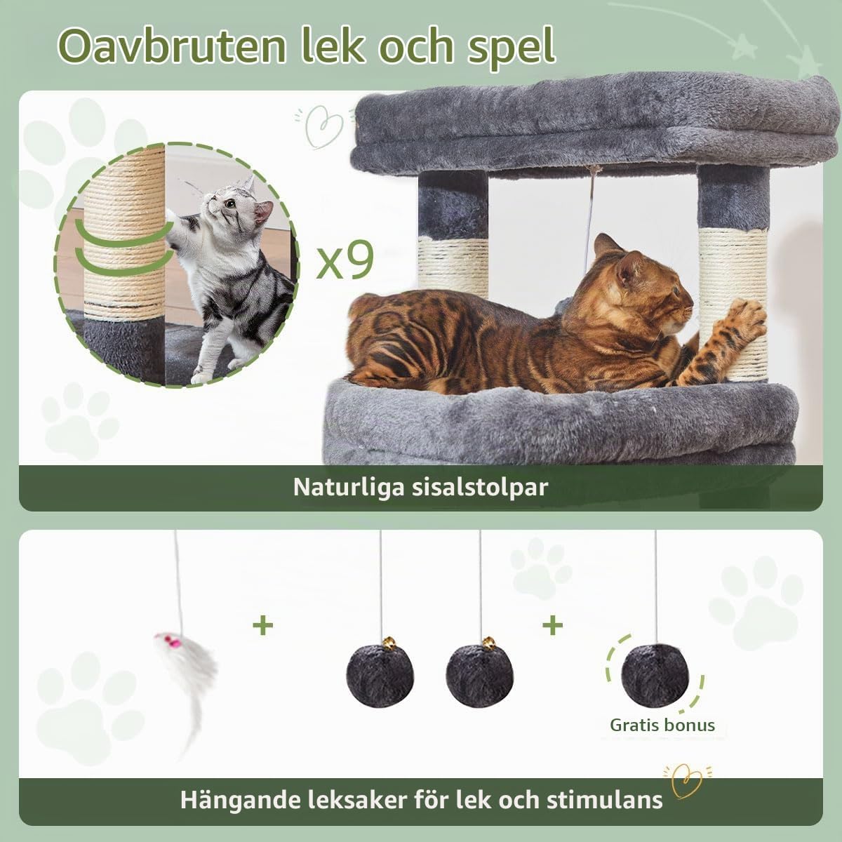 Thumbnail 5 de Taoqimiao MS034G katträd, 180 cm med 6 nivåer och 9 klösstolpar