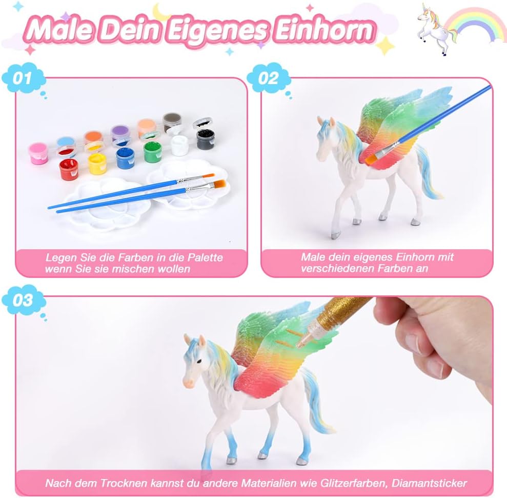 Thumbnail 2 de Lekebaby Einhorn Malset für Mädchen (4–8 Jahre) mit 12 Einhörnern, 4 Pinseln und Glitter-Gelen